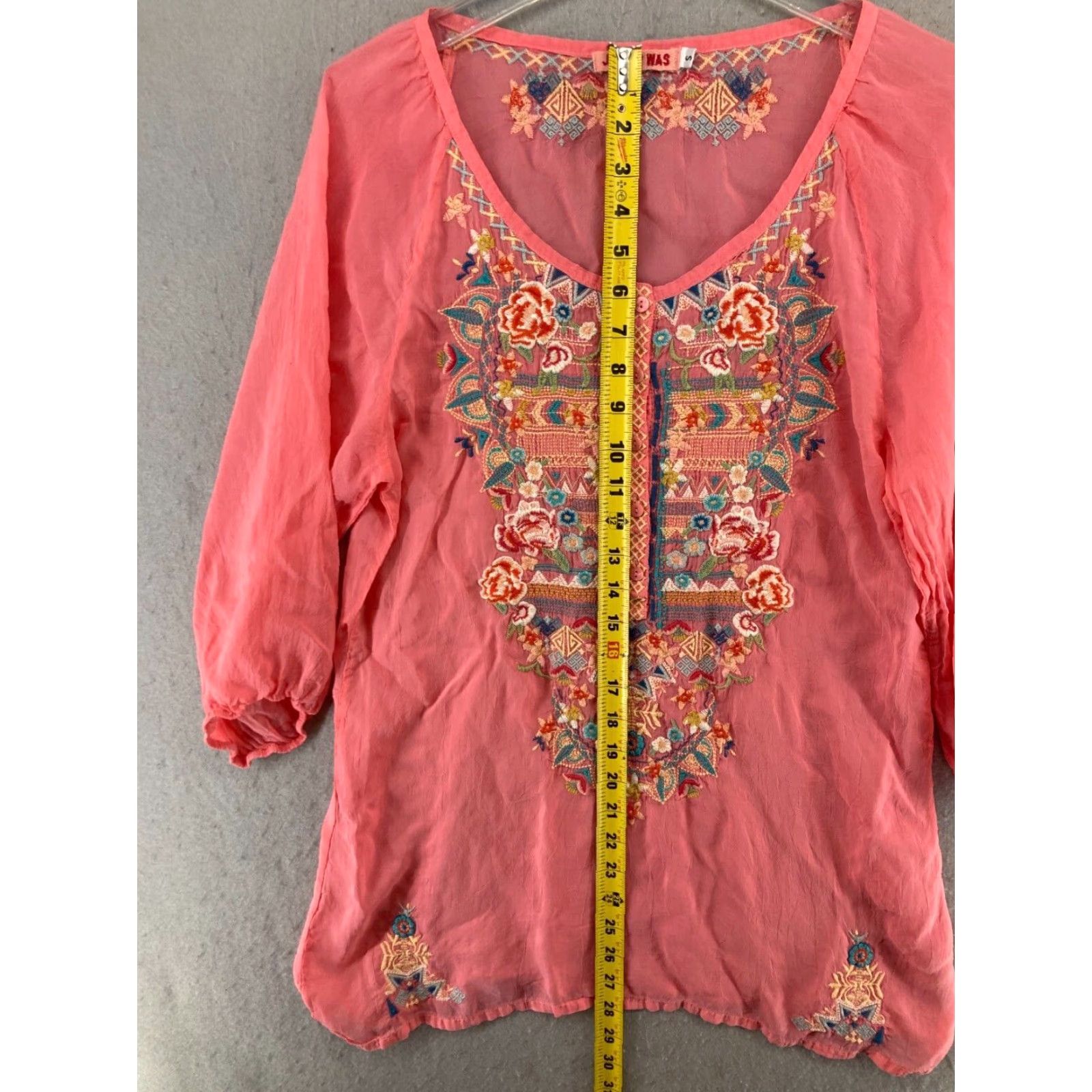Johnny Was Johnny Was Womens Shirt Small Pink Embroidered Aztec Size S / US 4 / IT 40 - 3 Thumbnail
