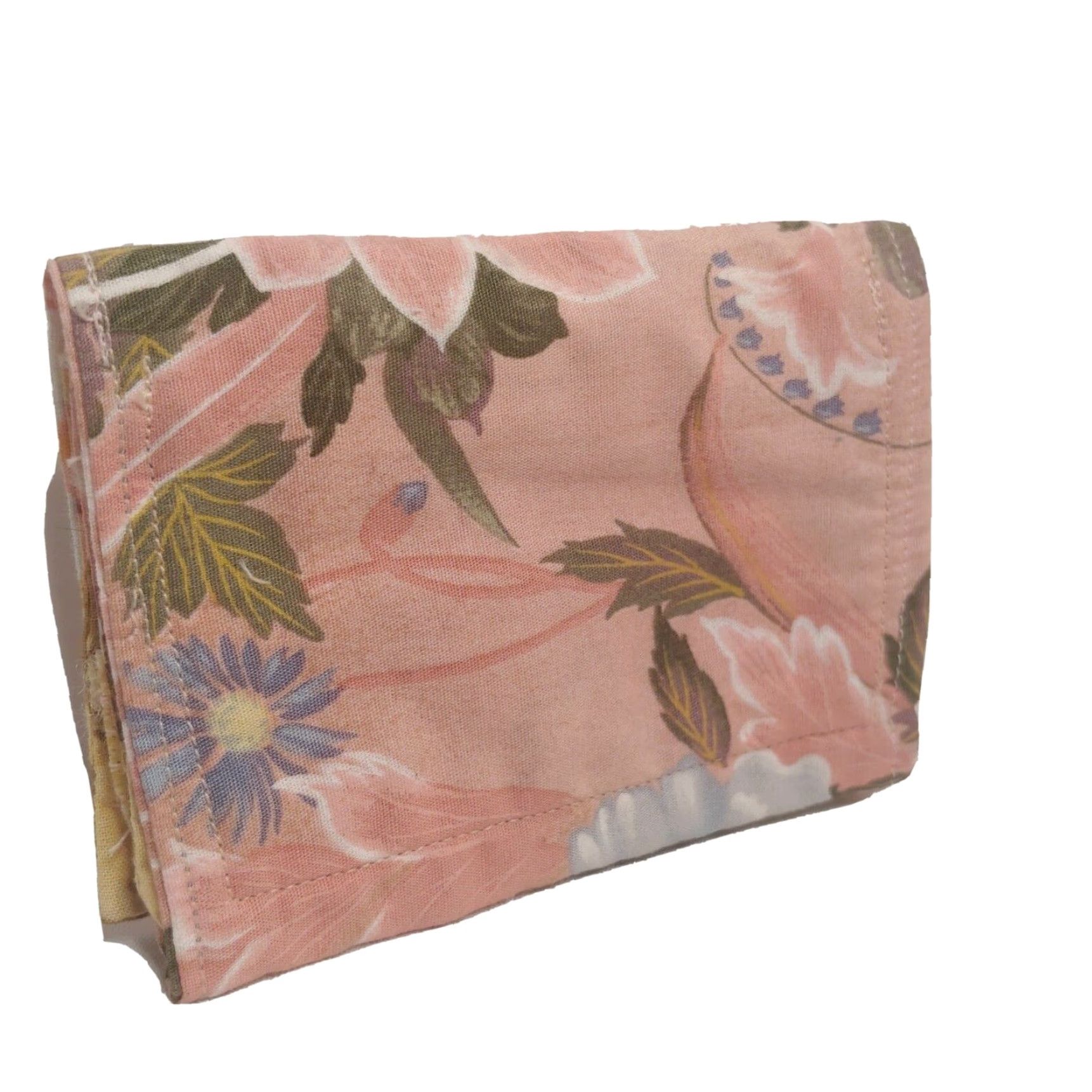 Pinko Handmade Wallet Pink Blue Floral Trifold Card Holder OOAK Boho Hippie Flowers Women Small Pink Wallet Size ONE SIZE - 2 Thumbnail