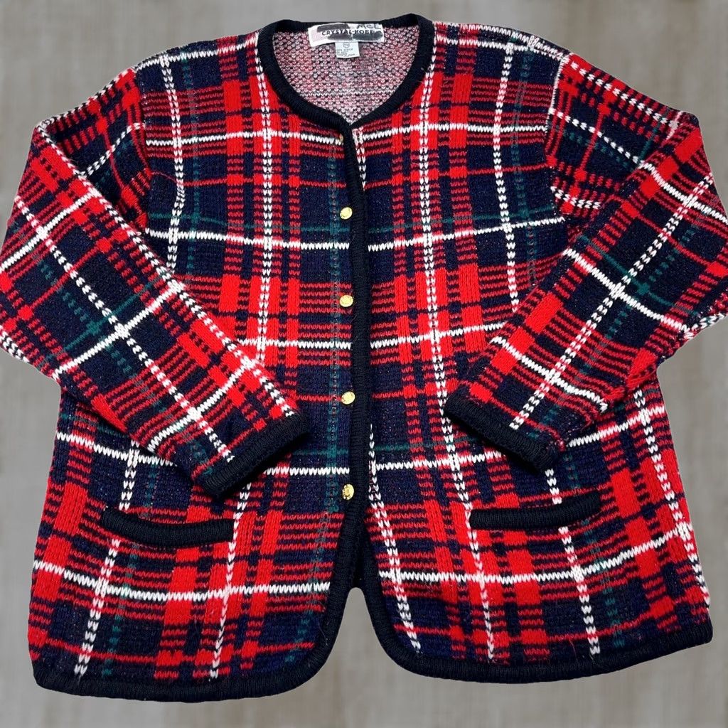 Vintage VINTAGE Crystal Kobe Sweater Women Medium Red Cardigan Jacket Tartan Plaid 90s Size M / US 6-8 / IT 42-44 - 1 Thumbnail