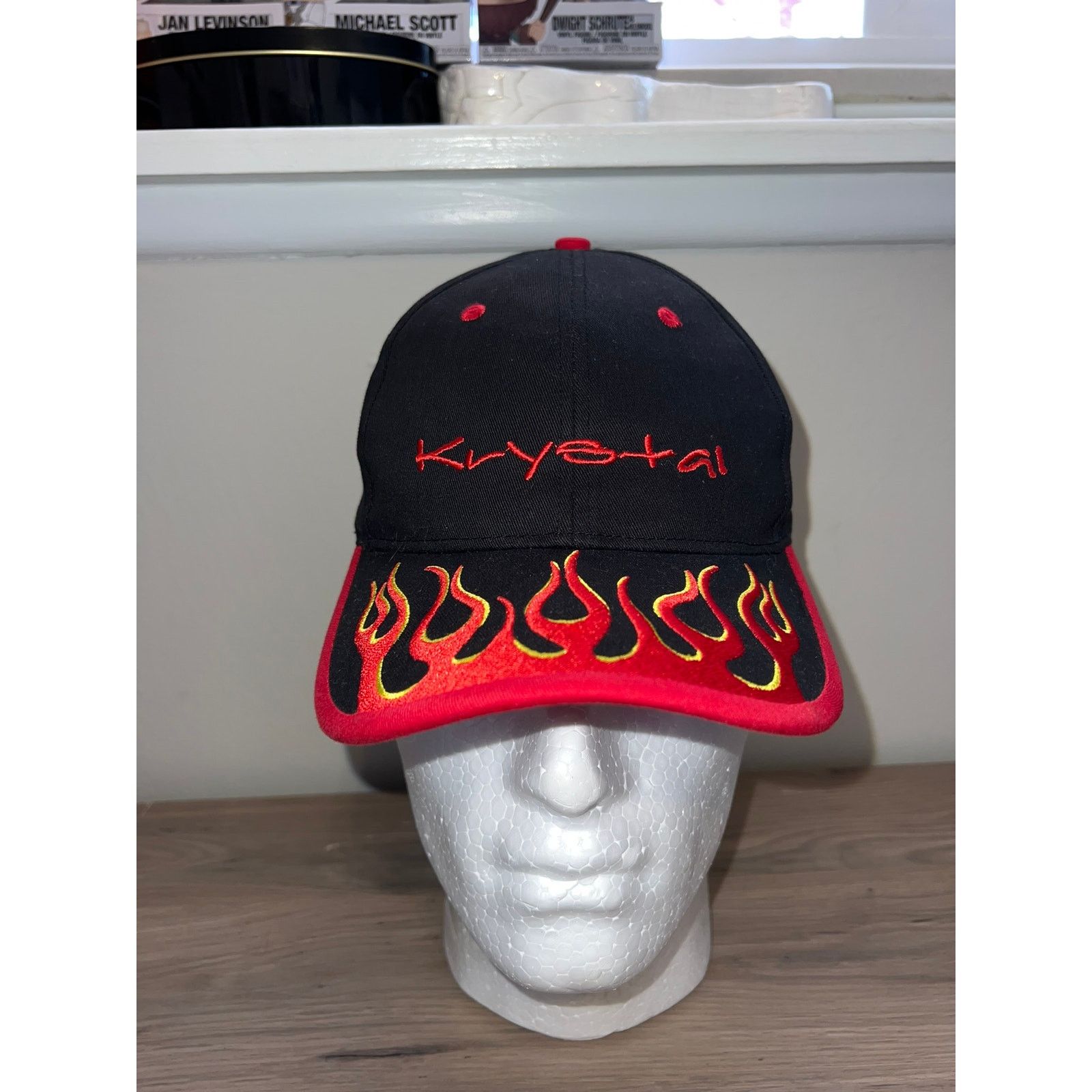 Vintage Krystal Hat Flaming Black Red Headwear Cap OS Size ONE SIZE - 2 Thumbnail