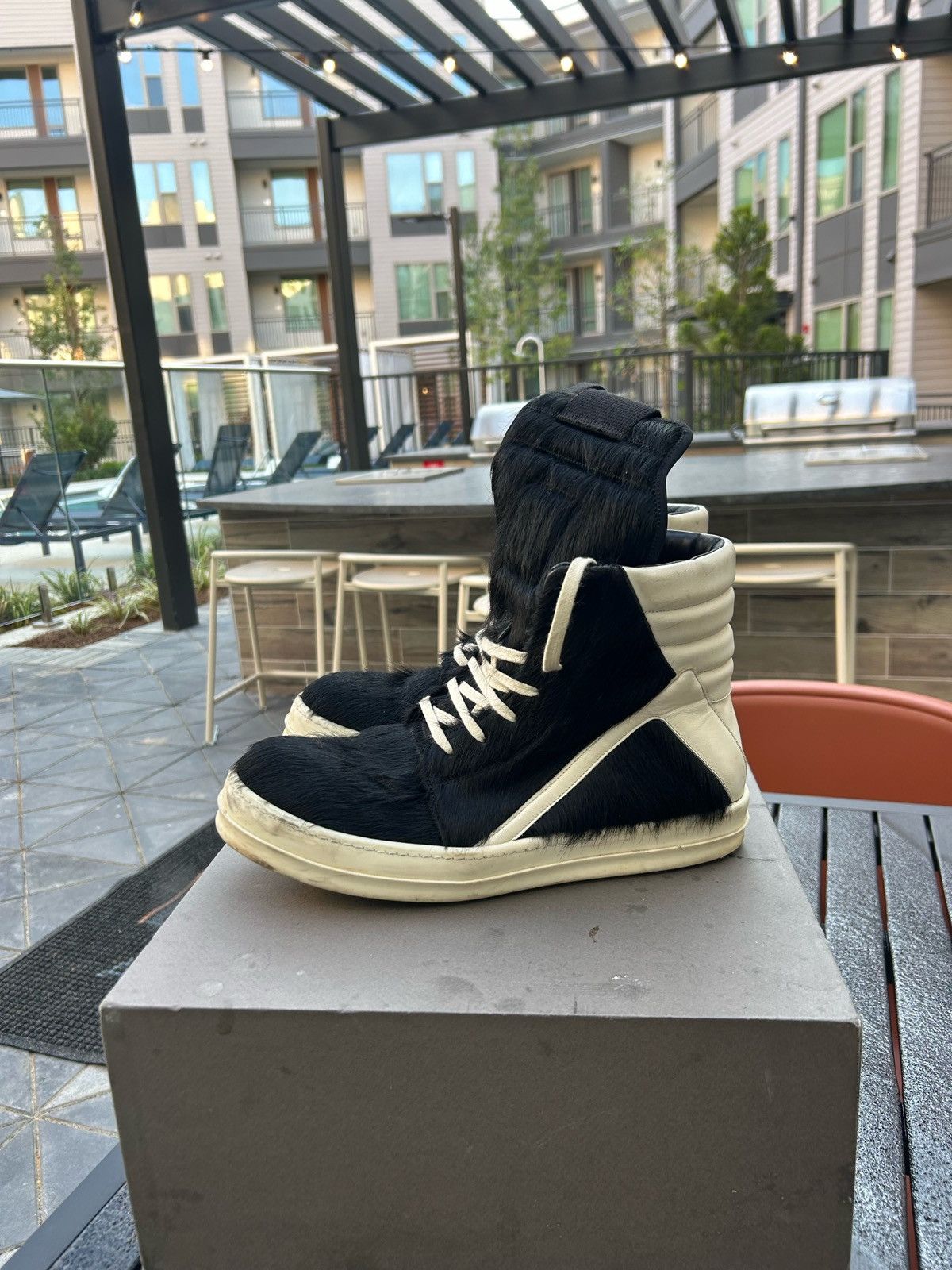 Rick Owens RICK OWENS GEOBASKET Black Fur Sneakers Size US 12 / EU 45 - 4 Thumbnail