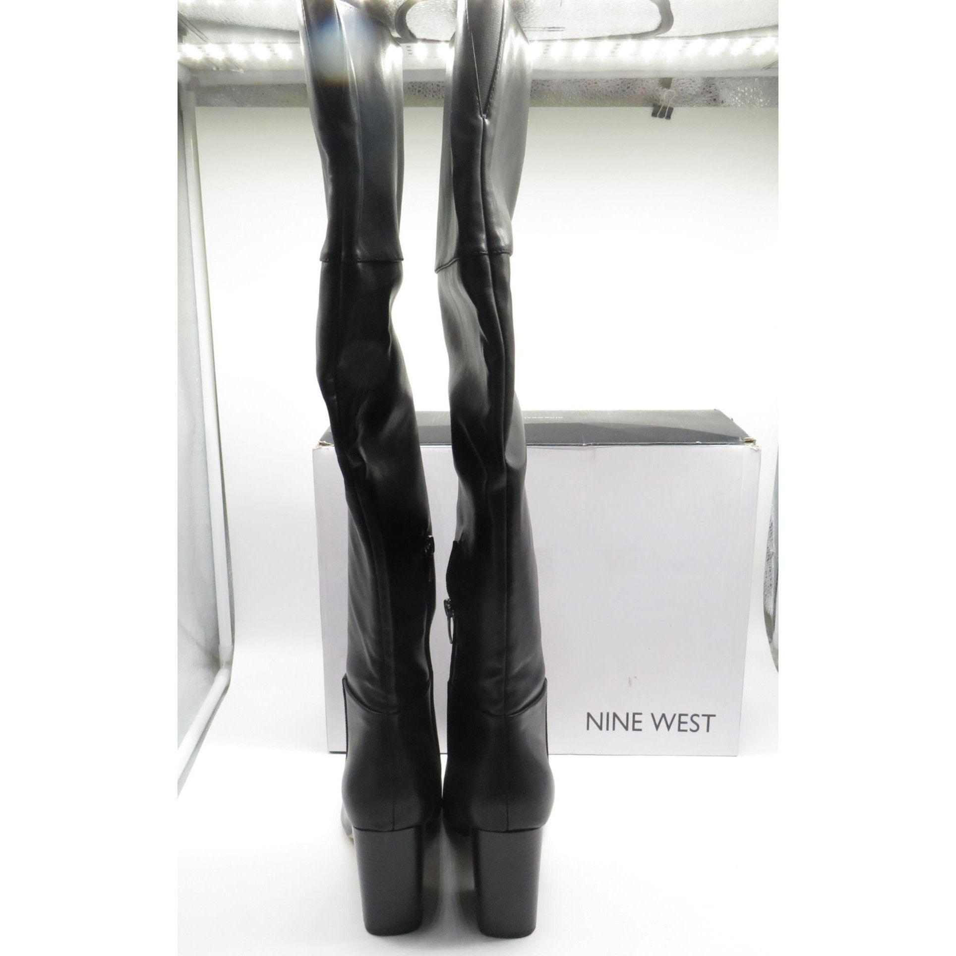 Nine West Nine West Black Knee-High Faux Leather Block Heel Boots Size Size US 7.5 / IT 37.5 - 4 Thumbnail