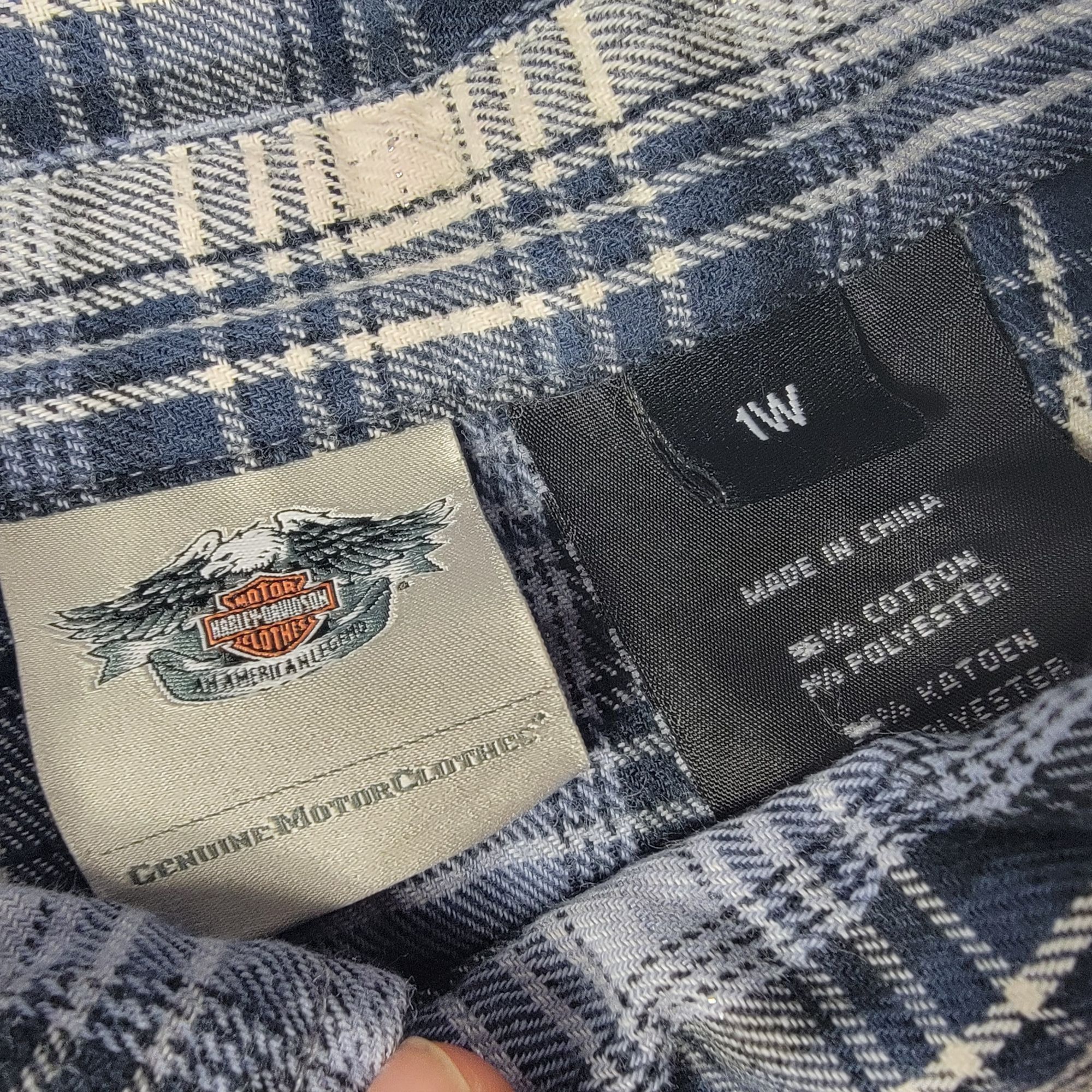 Harley Davidson Harley Davidson Womens 1W Blue Plaid Button Up Shirt Motorcy Size ONE SIZE - 4 Thumbnail