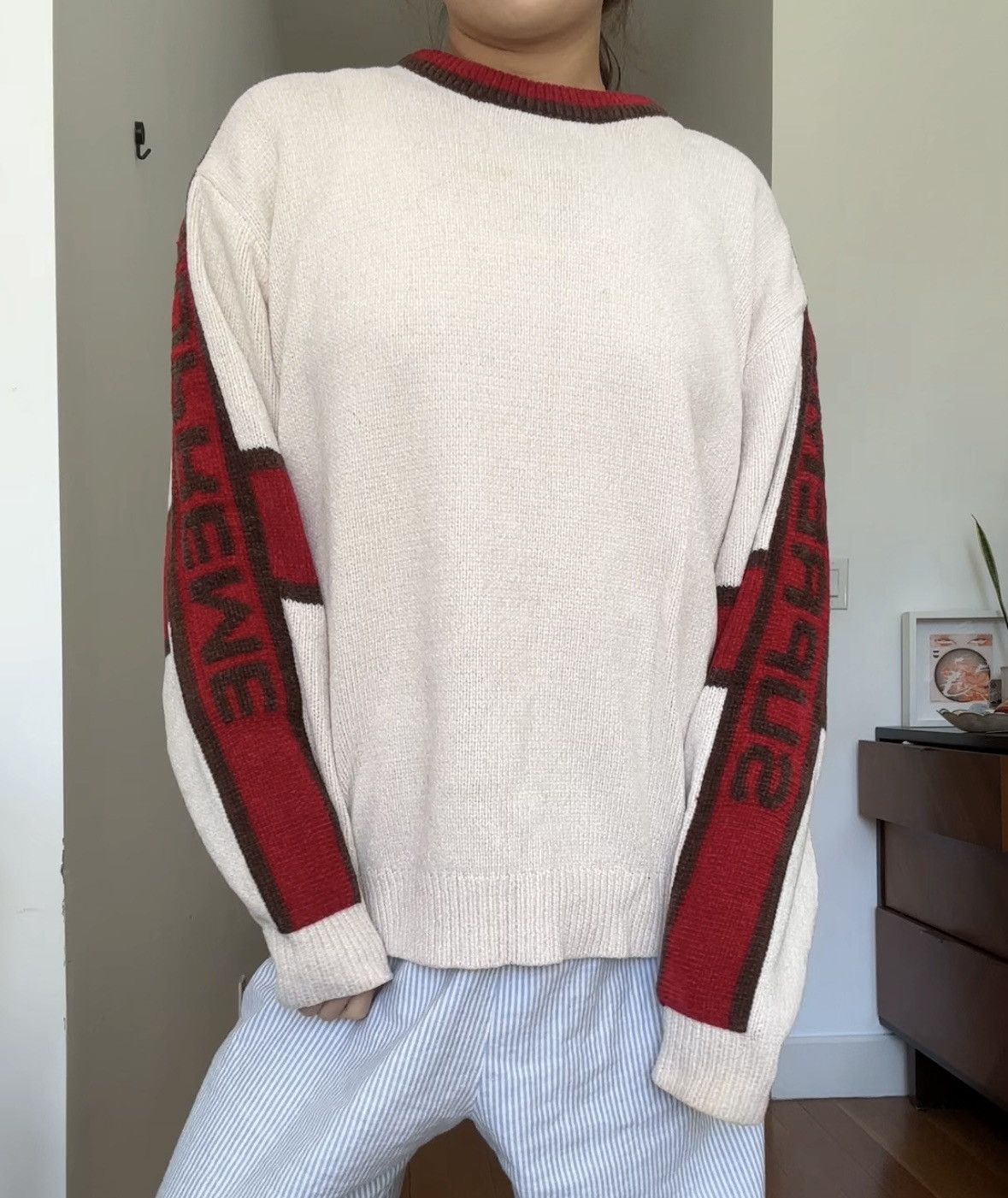 Supreme supreme cream stripe chenille sweater Size US L / EU 52-54 / 3 - 5 Thumbnail