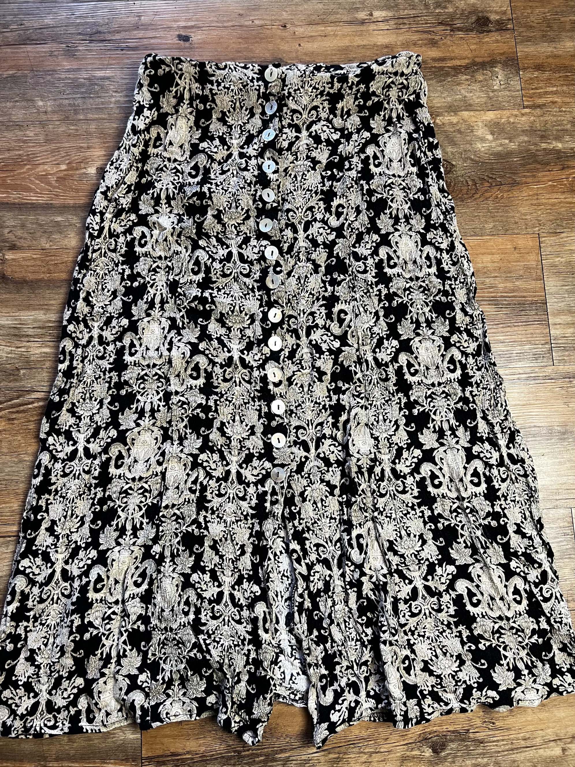 Vintage Vintage 1990's Resource Paisley Button Front Midi Skirt Size 25" / US 0 / IT 36 - 9 Thumbnail
