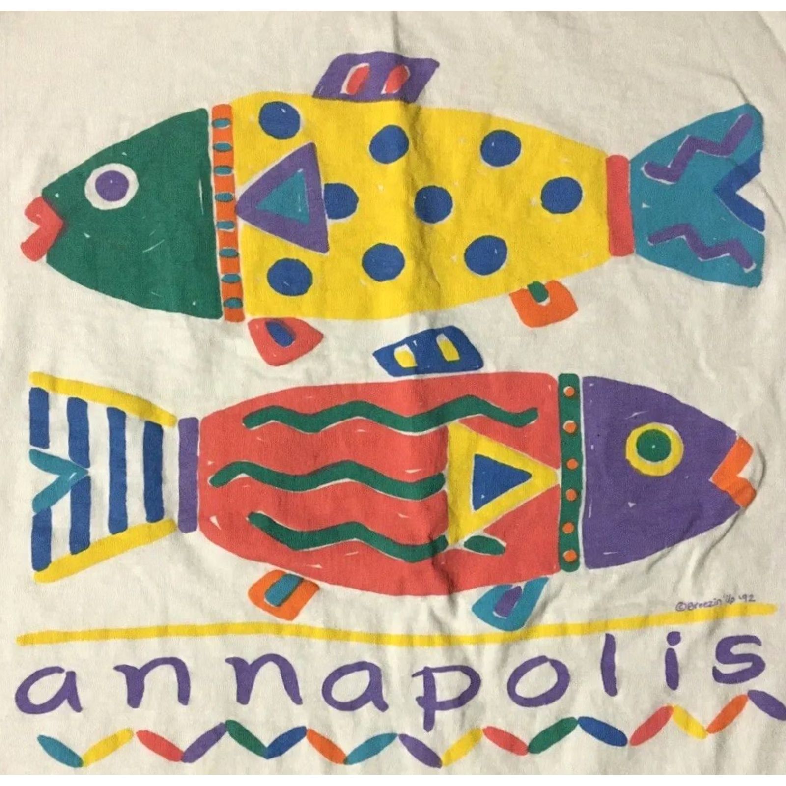 Vintage Vintage 90s Annapolis Fish Faded Spellout Shirt M USA Nature Pop Art Beach Grunge MD Size US M / EU 48-50 / 2 - 2 Thumbnail