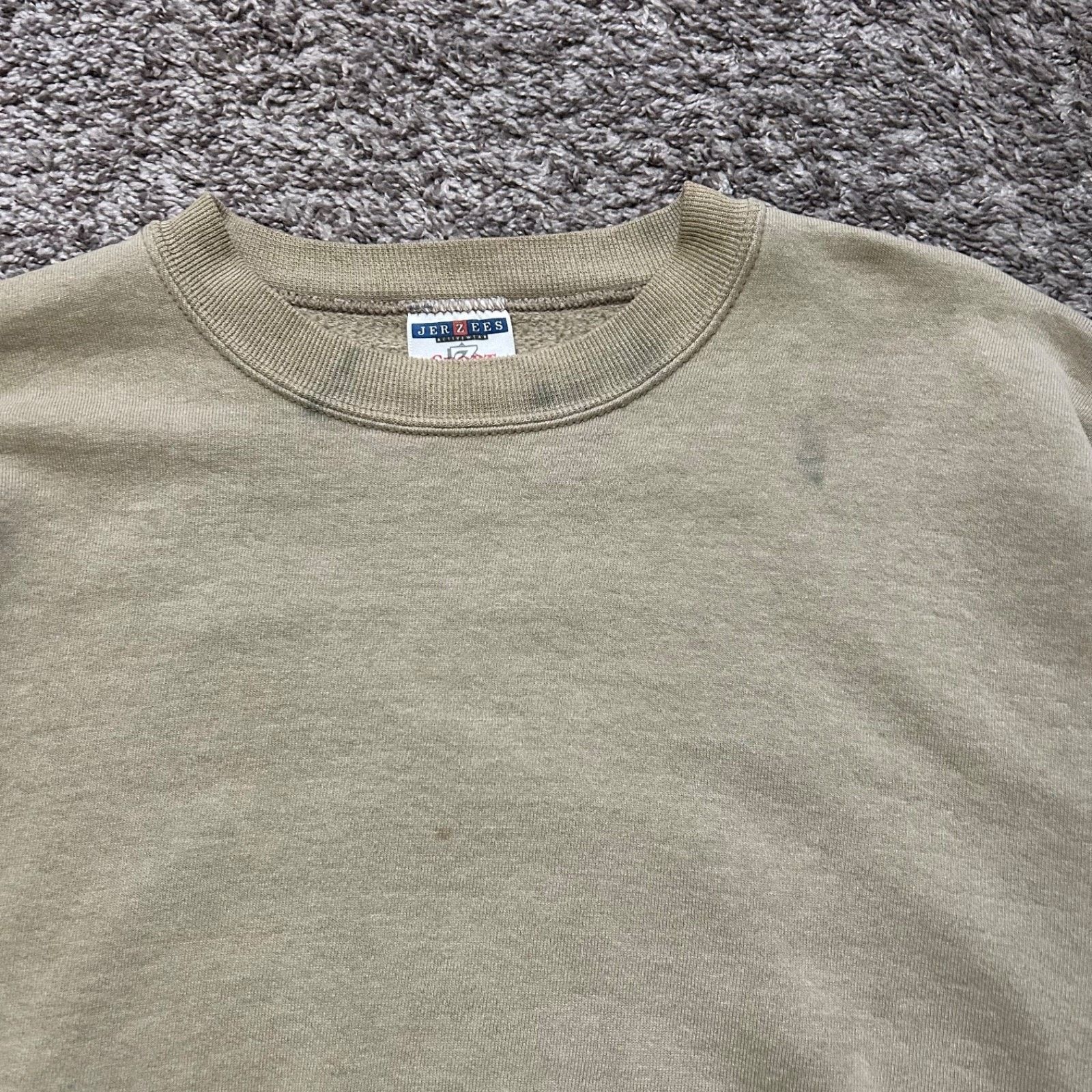 Jerzees × Vintage Vintage Thrashed Sweatshirt Blank Crewneck Pullover 90s Tan Size US L / EU 52-54 / 3 - 3 Thumbnail