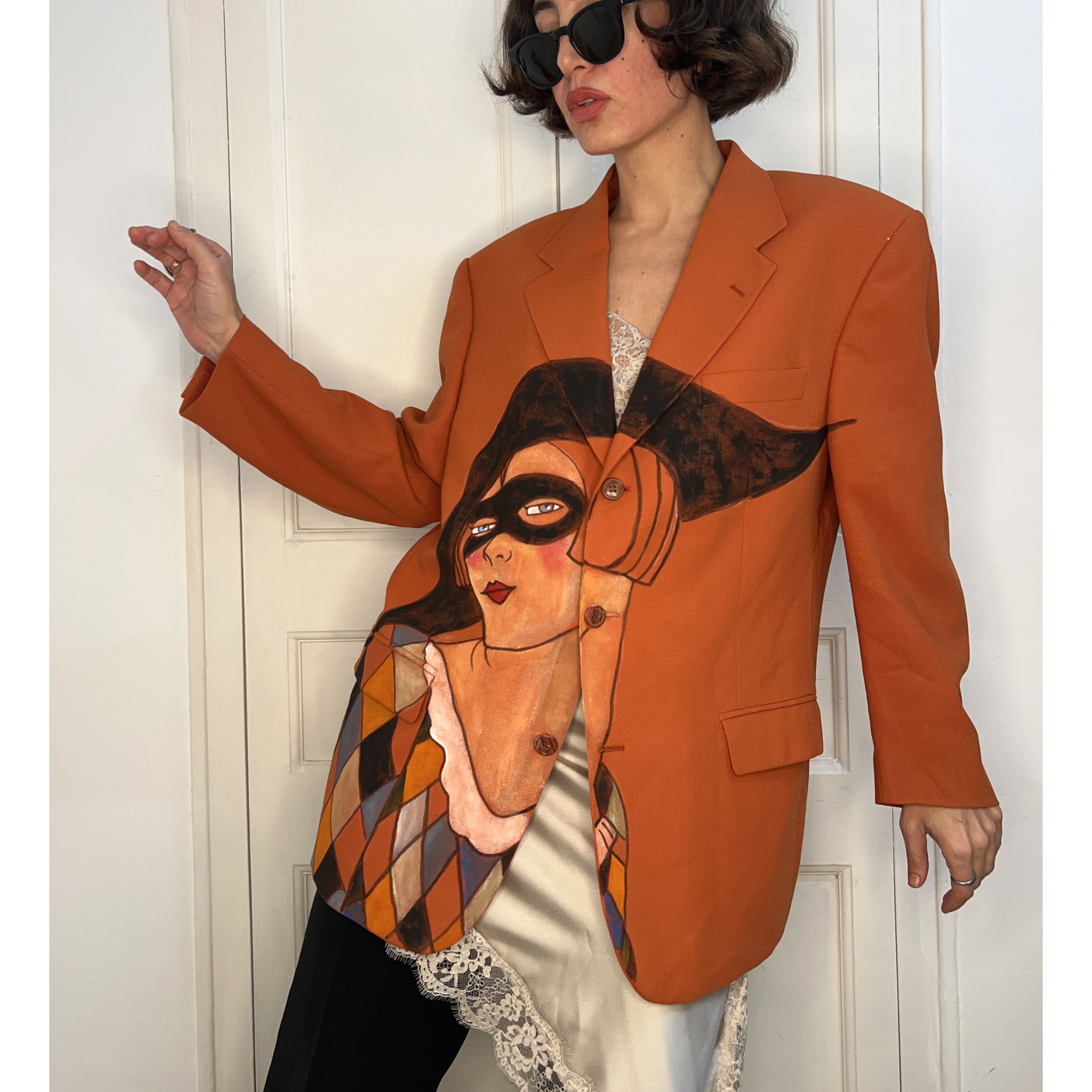 Custommade Hand-Painted Wool Harlequin Blazer Size XXL / US 16-18 / IT 52-54 - 1 Thumbnail