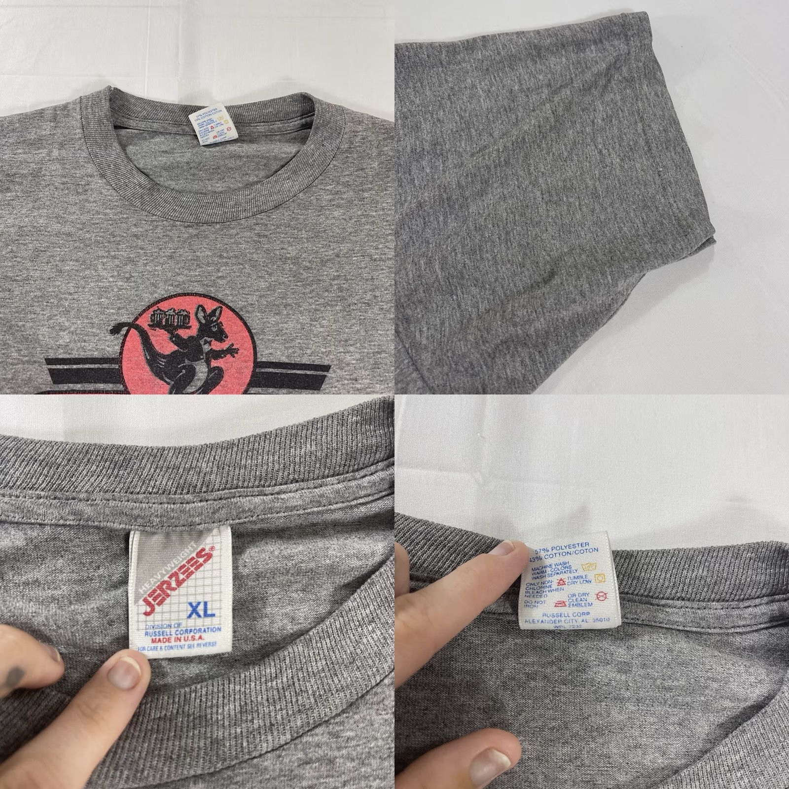Jerzees VINTAGE Jerzees Wallaby's Grille & Brew Pub T-Shirt Kangaroo Graphic 90s USA Kansas XL Gray Cotton Logo Mens T-Shirt Size US XL / EU 56 / 4 - 8 Thumbnail