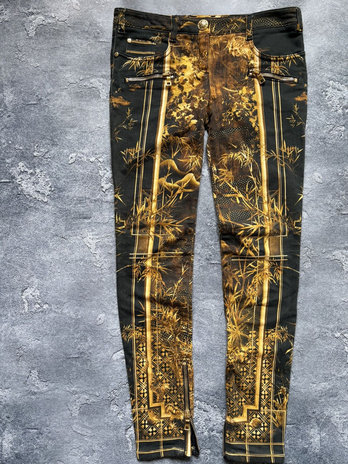 Balmain Vintage Balmain Luxury Black Gold Baroque Print Pants RARE Size 26" / US 2 / IT 38 - 5 Thumbnail