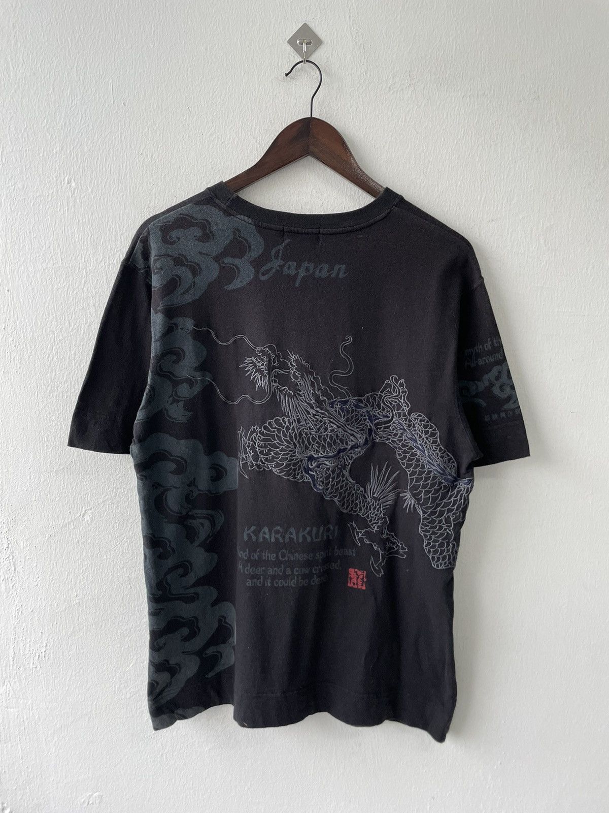 Vintage Karakuri Tamashi Japan Dragon Embroidery Tshirt