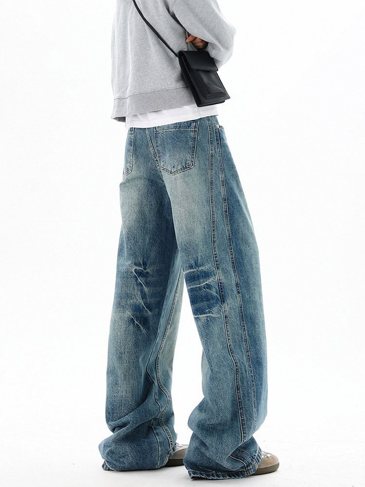 Vintage American retro patchwork washed curved jeans for men Size US 32 / EU 48 - 4 Thumbnail