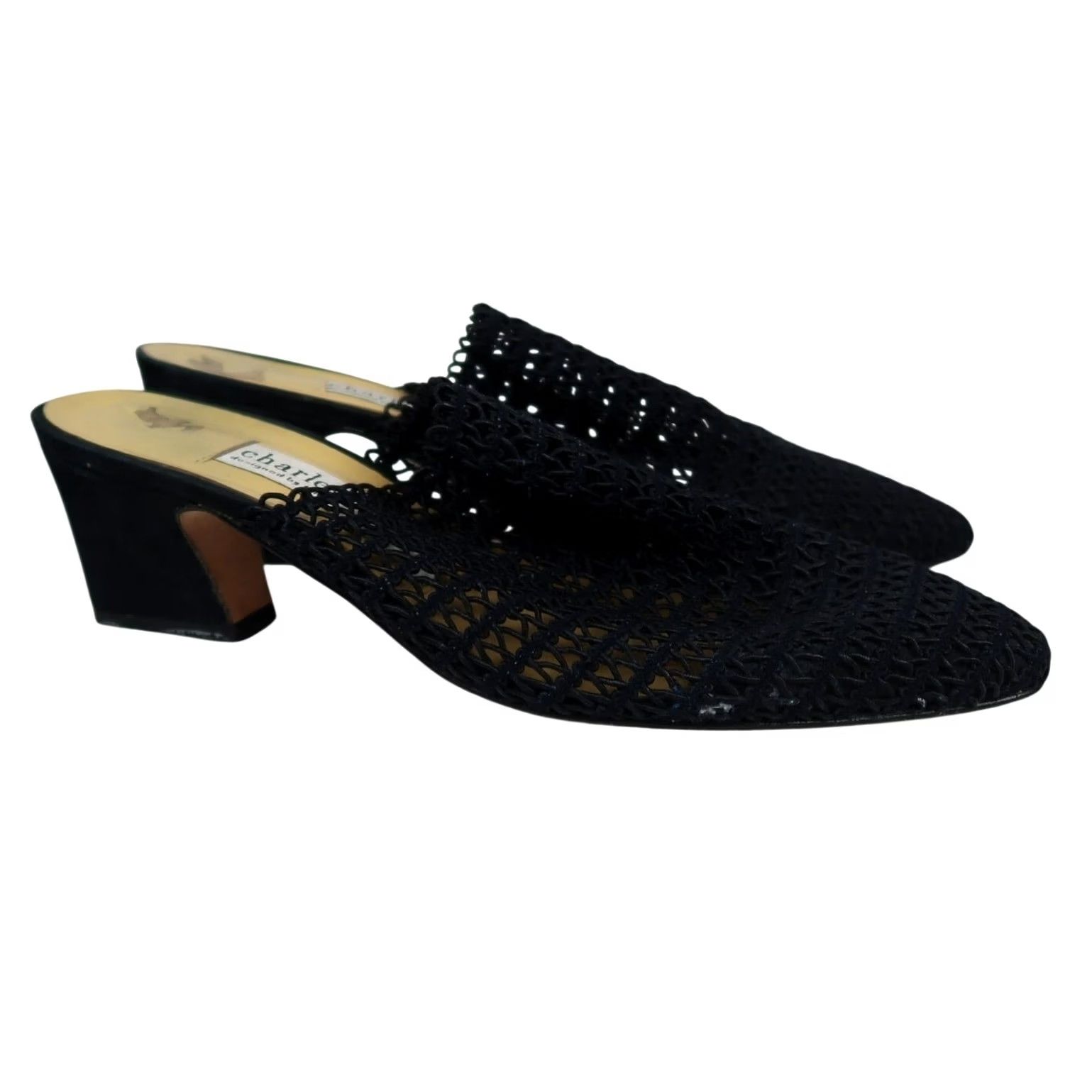 Vintage VINTAGE Charles David Black Woven Block Heel Mules 7 Womens Casual Workwear 90s Bohemian Size US 7 / IT 37 - 3 Thumbnail