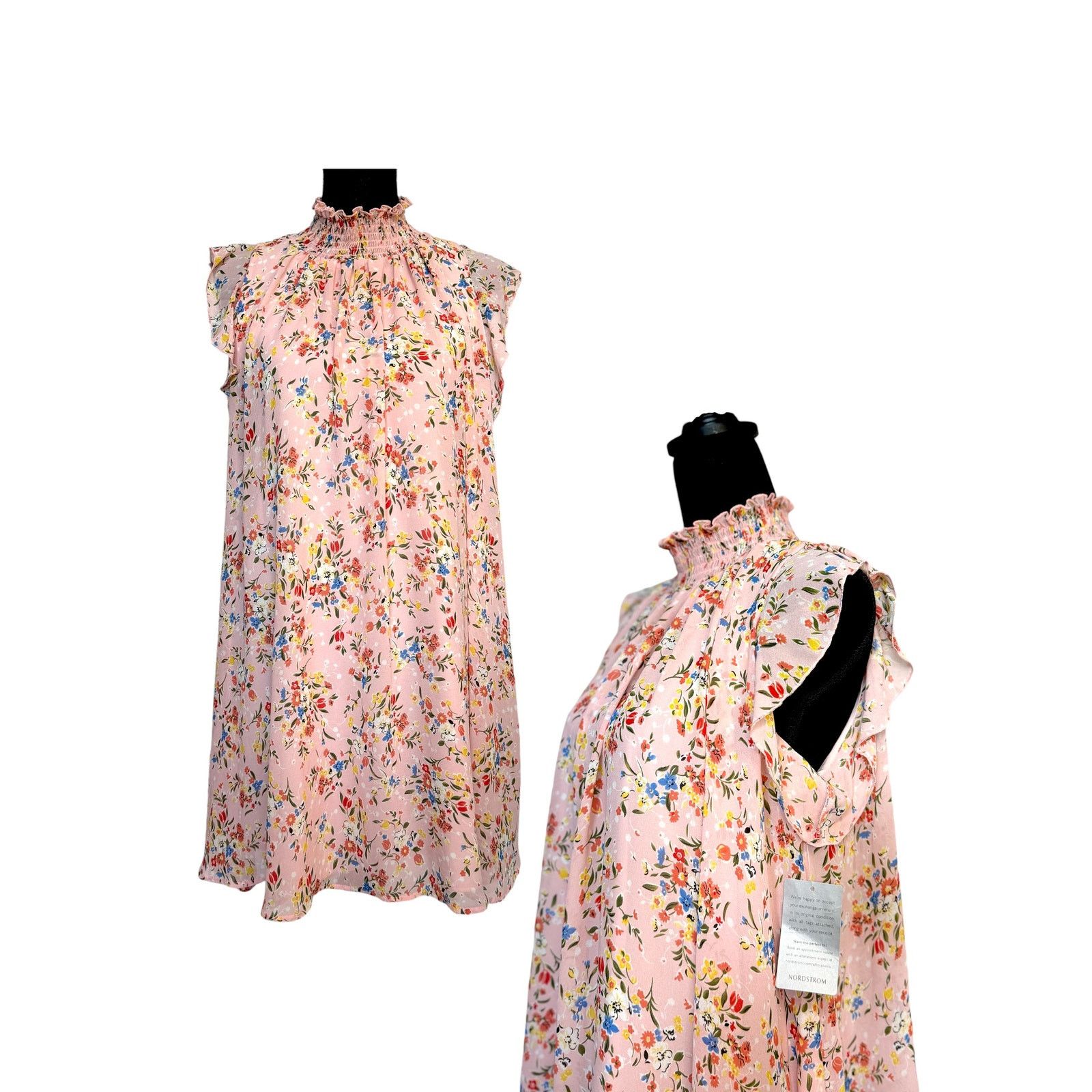 Nordstrom MELLODAY Nordstrom Pink Floral BABYDOLL Dress NWT xs Size XS / US 0-2 / IT 36-38 - 10 Thumbnail