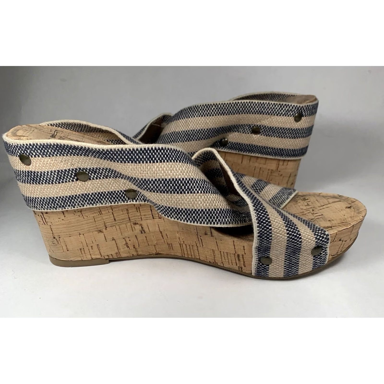 Lucky Brand Lucky Brand Beige Studded Cork Wedge Heel Slip-On Sandals Women’s Sz 7.5 Size US 8 / IT 38 - 7 Thumbnail