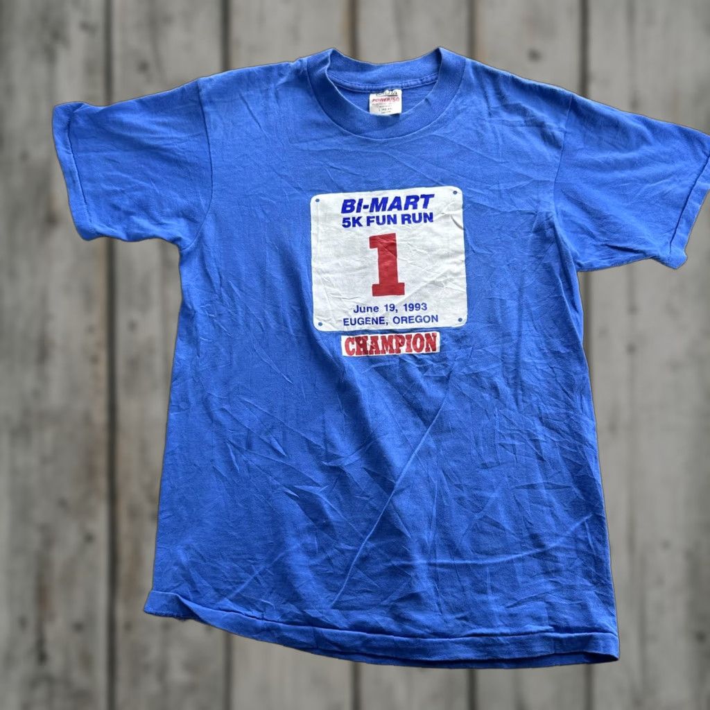 Vintage VINTAGE Bi-Mart 5K Fun Run Shirt Mens Large Blue Eugene Oregon Made USA 1993 90s Size US L / EU 52-54 / 3 - 1 Thumbnail