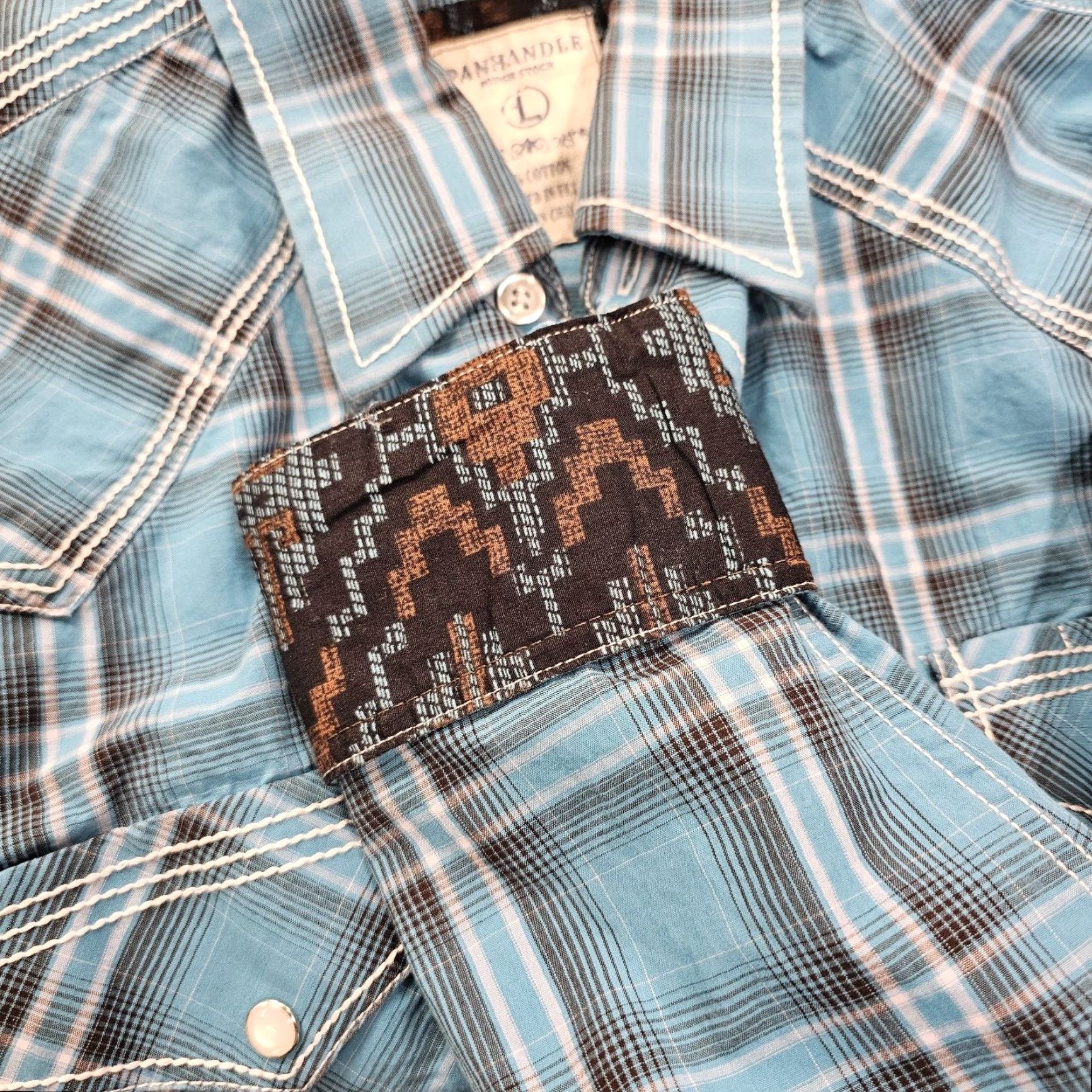 Vintage Panhandle Rough Stock Shirt Men's L Turquoise Plaid Flip Cuff Western Pearl Snap Shirt Size US L / EU 52-54 / 3 - 6 Thumbnail