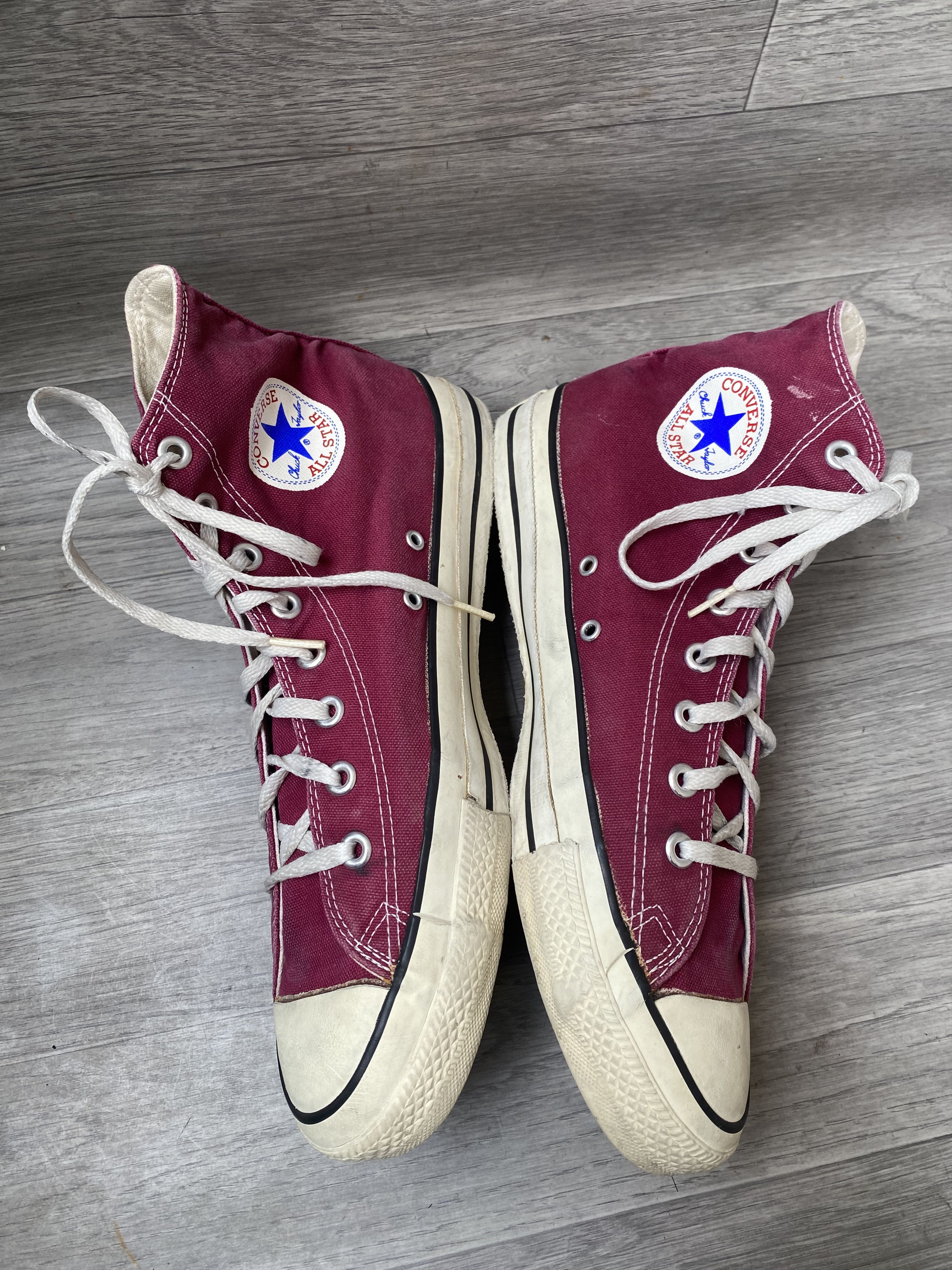Converse Vintage 90's converse canvas hi-top maroon sneakers Size US 10.5 / EU 43-44 - 9 Thumbnail