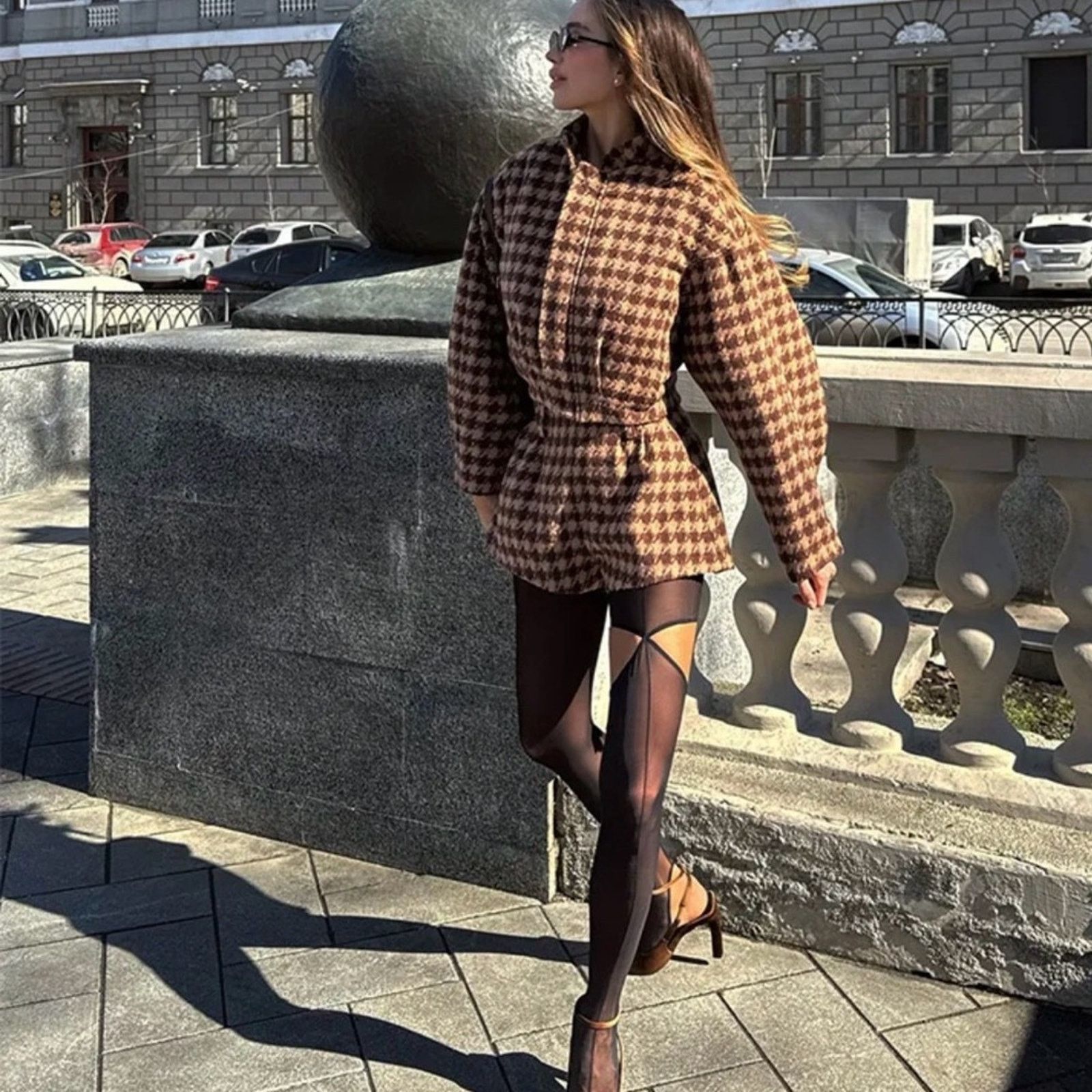 Other NEW Chic Houndstooth Jacket and Shorts Set size S Size 27" / US 4 / IT 40 - 4 Thumbnail