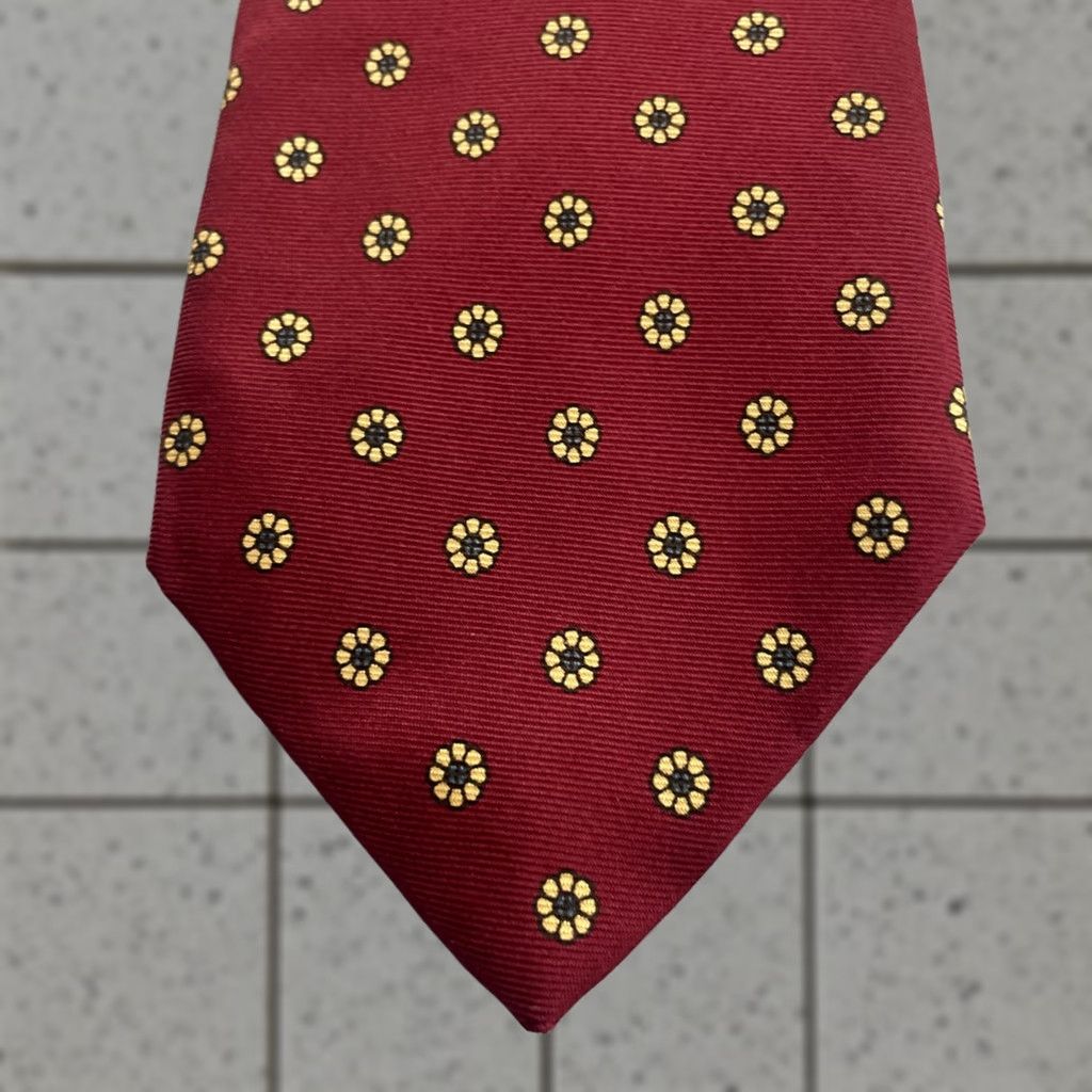 Vintage VINTAGE Clipper Craft Tie Macclesfield Neat Geometric Floral Burst Red Yellow vtg 3x59 Capsule Necktie Size ONE SIZE - 1 Thumbnail
