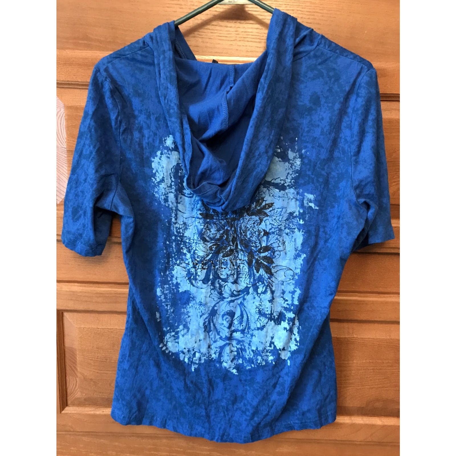 Vintage VINTAGE Seven Woman T Shirt Hooded Short Sleeve L Blue Floral B441 Size L / US 10 / IT 46 - 2 Thumbnail