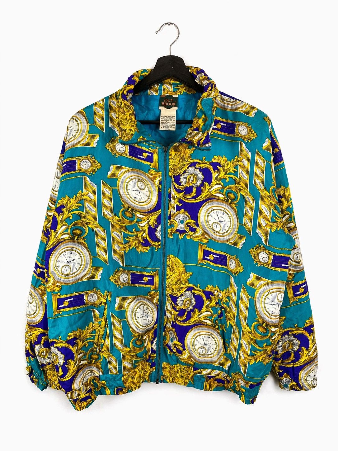 Vintage Vintage OUT BROOK Silk Jacket Baroque Clock Print Teal Gold Size US XL / EU 56 / 4 - 1 Thumbnail