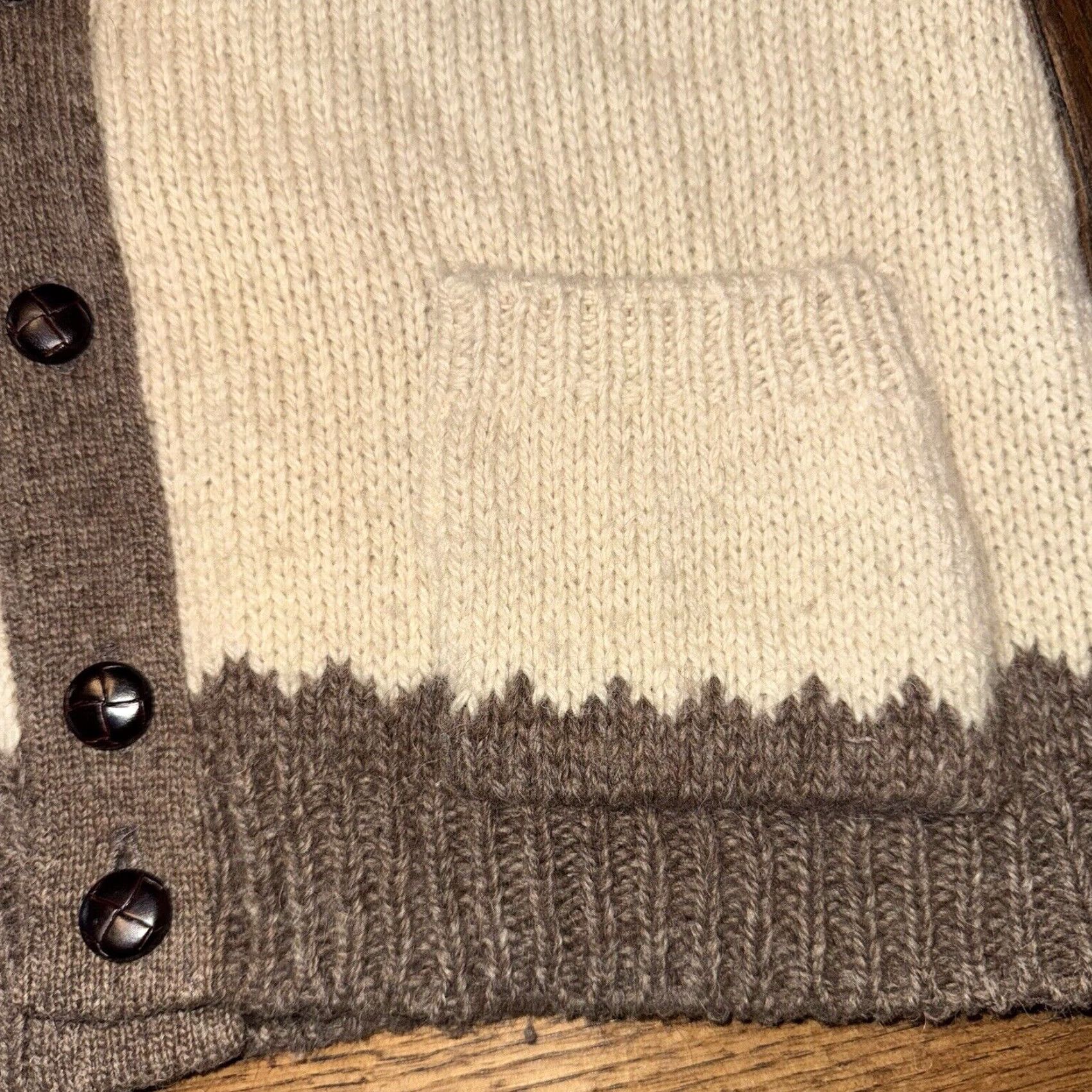 Vintage VINTAGE St Michael Cardigan Pure New Wool Mens Large Size L Fair Isle Ivory UK Jumper Cardigan with Pockets Size US L / EU 52-54 / 3 - 4 Thumbnail