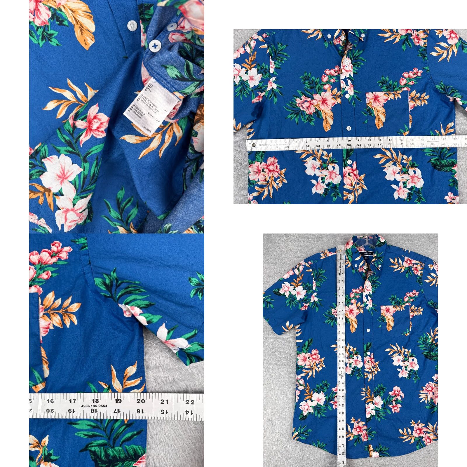 Club Room Club Room Shirt Mens Small Blue Floral Hawaiian 100% Cotton Button Up Size US S / EU 44-46 / 1 - 8 Thumbnail