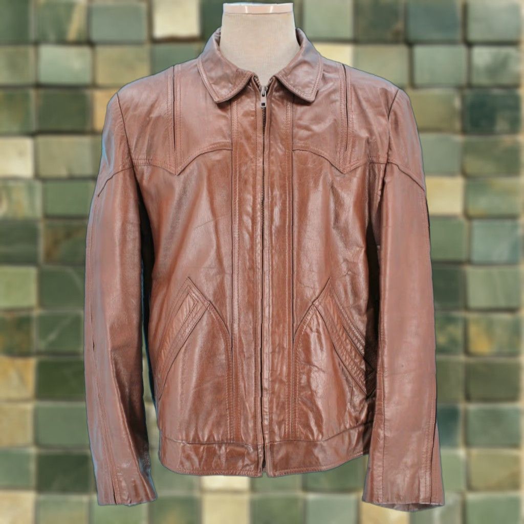 Vintage VINTAGE Richman Jacket 70s Leather Mens Sz 44 Brown 1970s Disco Western Size US S / EU 44-46 / 1 - 1 Thumbnail