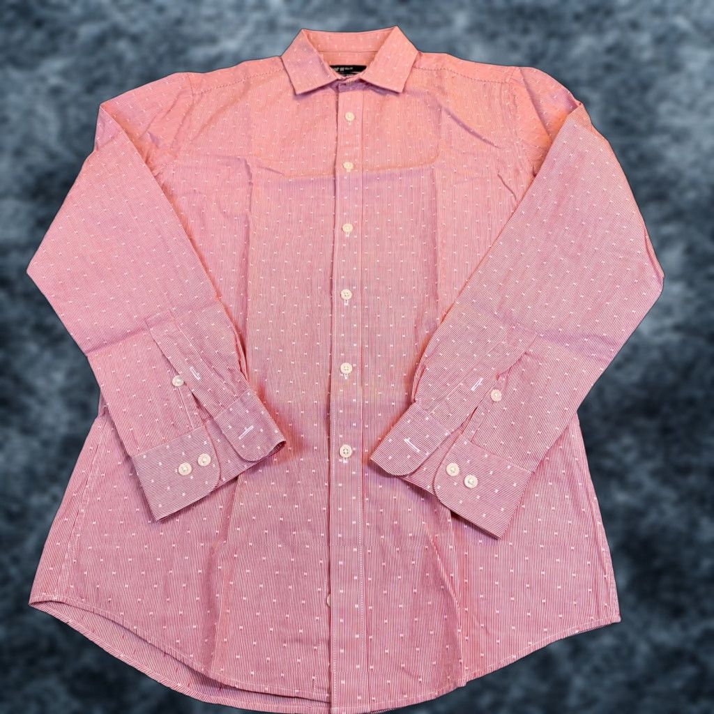Bar III Bar III Slim Fit Red White Striped Geometric Dress Shirt Mens 14-14.5 Small Size 36R - 1 Thumbnail
