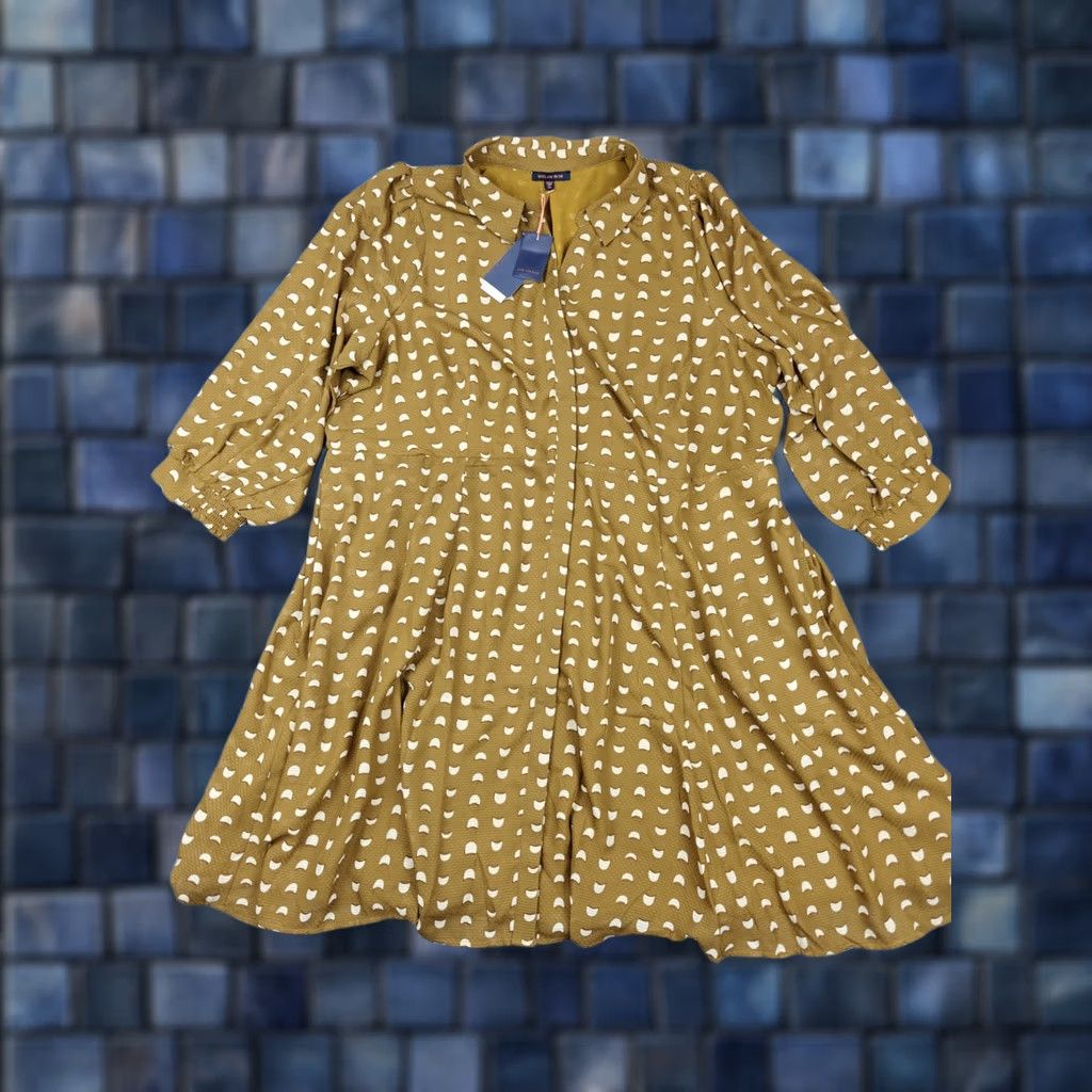 Vintage VINTAGE? No — Skies Are Blue Shirt Dress Green Geometric Fit & Flare Long Sleeve New 2X Womens Size XXL / US 16-18 / IT 52-54 - 1 Thumbnail