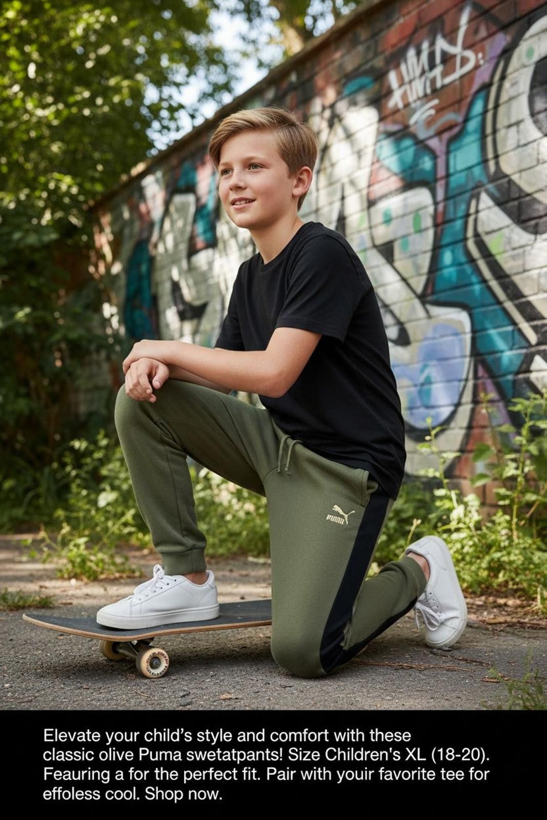 Puma Puma Kids Olive Sweatpants Size XL (18-20) Size ONE SIZE - 1 Thumbnail