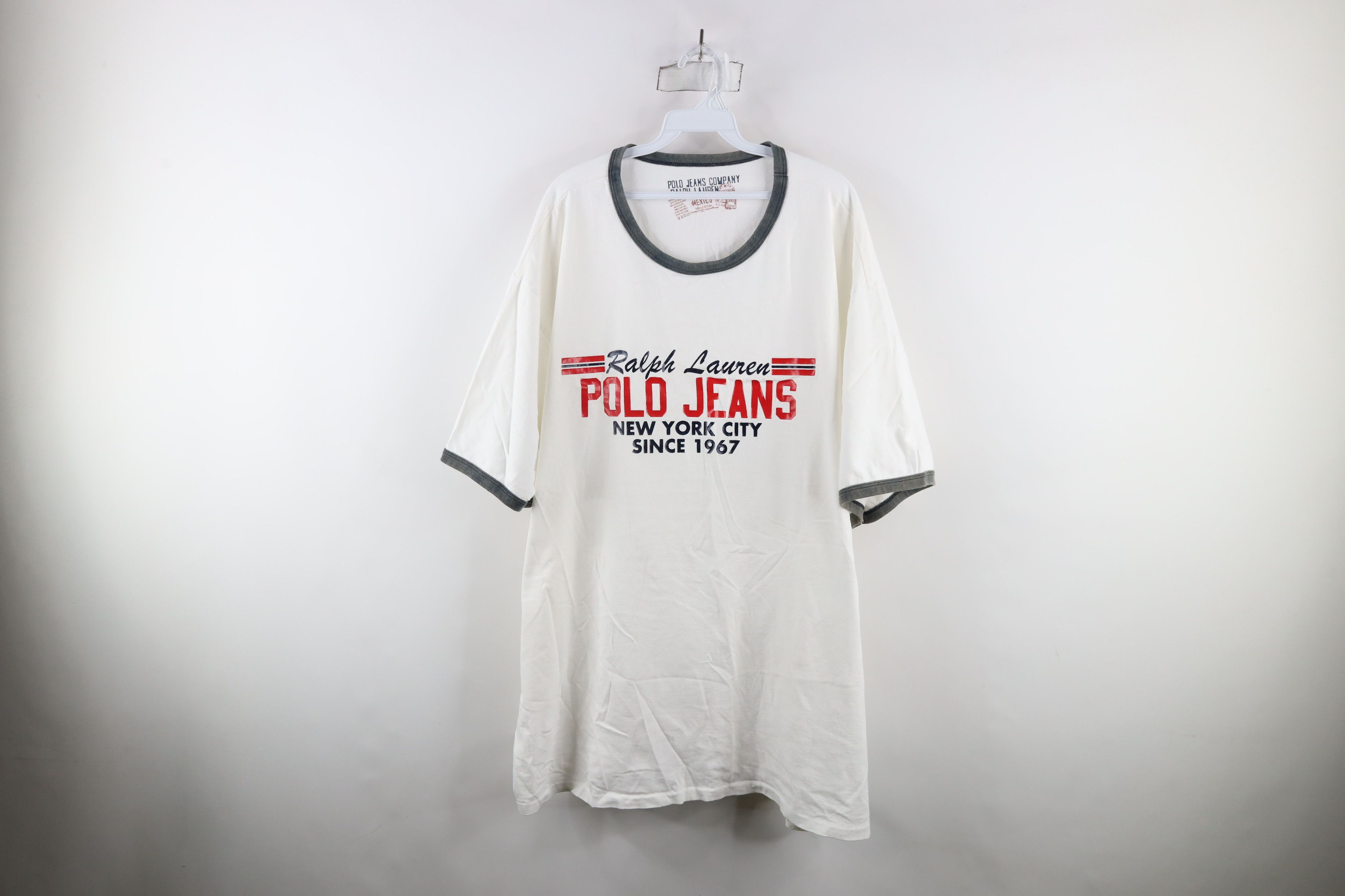 Ralph Lauren × Vintage Vintage 90s Ralph Lauren Out New York Ringer T-Shirt White Size US XXL / EU 58 / 5 - 1 Thumbnail