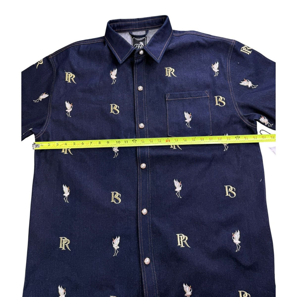 Prps PRPS Indigo Denim Button Up Shirt Over Logo Embroidered 3XL Size US XXL / EU 58 / 5 - 6 Thumbnail