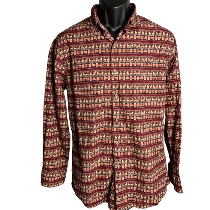 Bar Iii Bar III Slim Fit Holiday Button Down Shirt M Red Fair Isle L