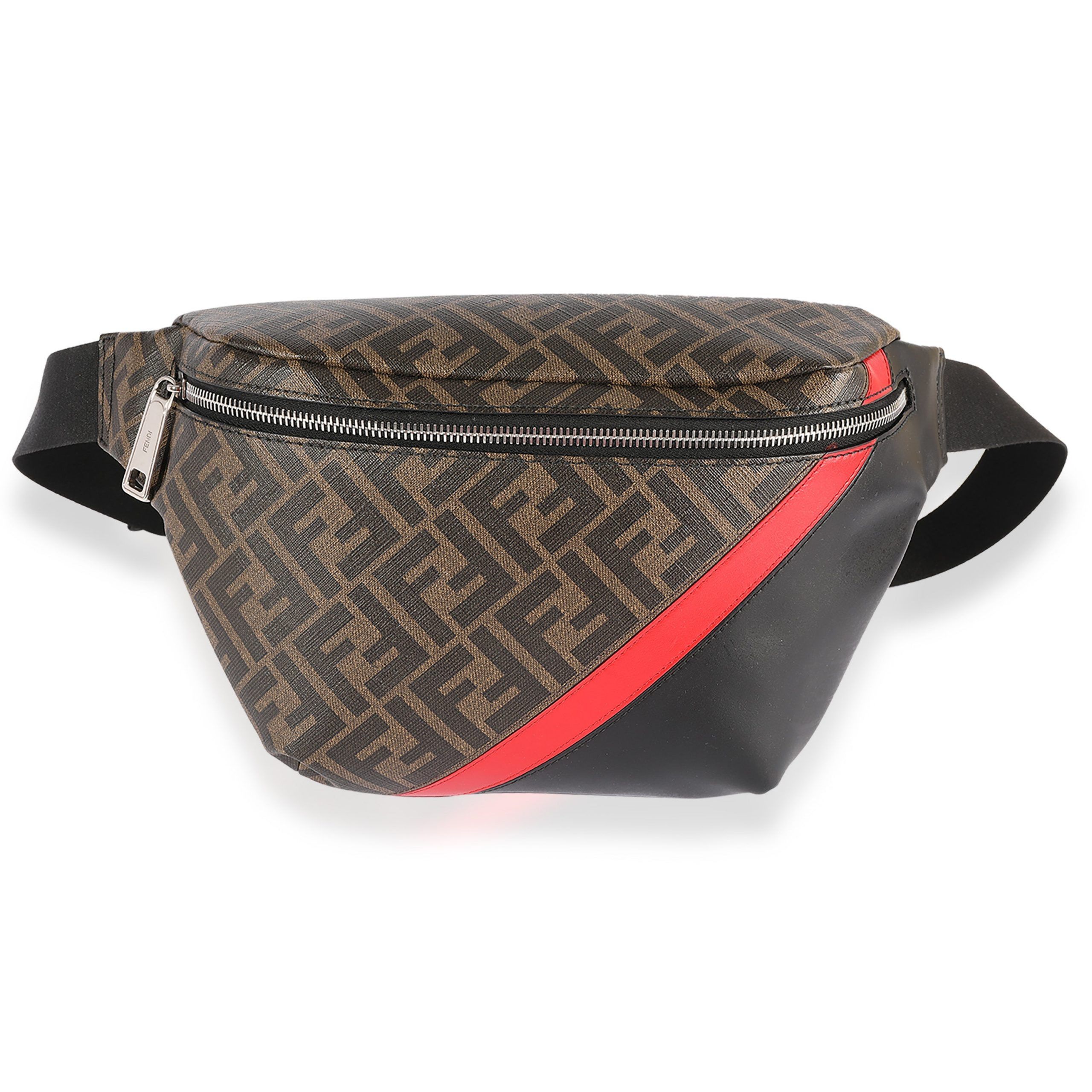 Fendi Zucca Coated Canvas Red & Black Calfskin Belt Bag