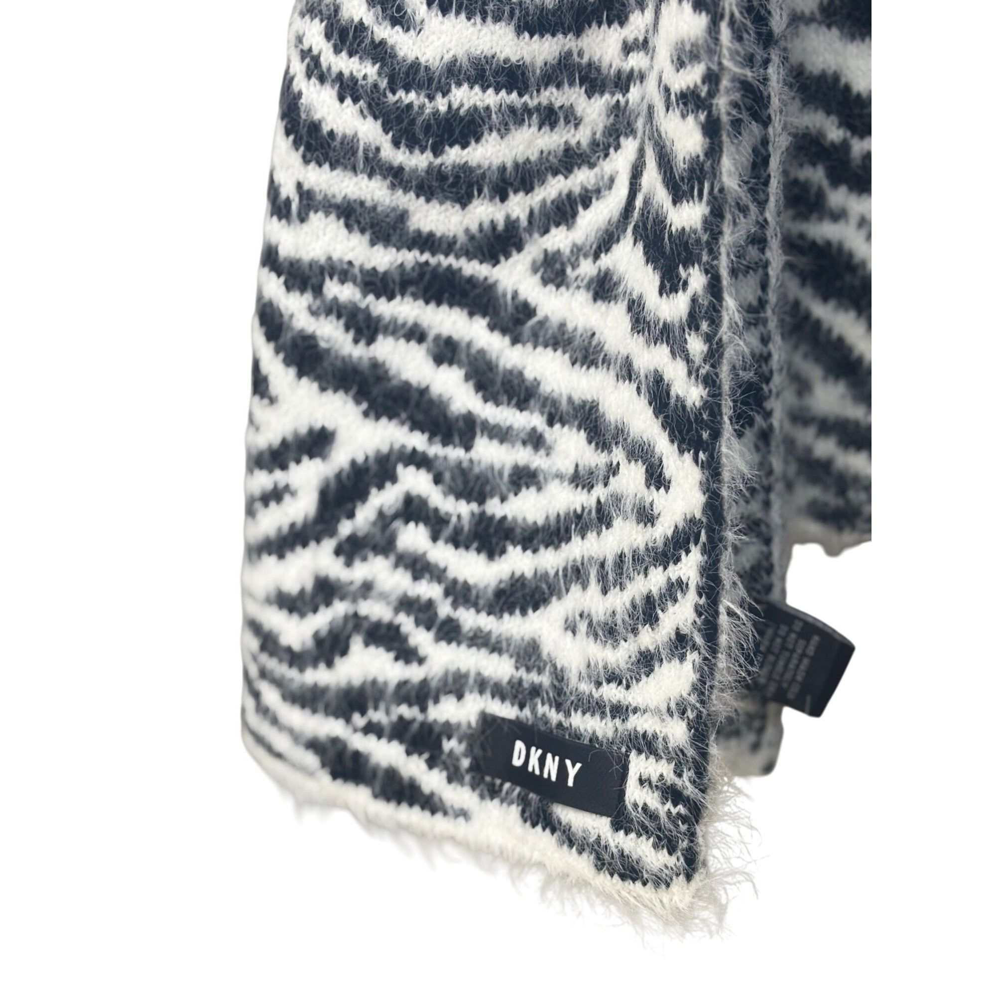 DKNY DKNY Fuzzy Animal Print Knit Scarf , Black/ White 12"x67" Size ONE SIZE - 4 Thumbnail