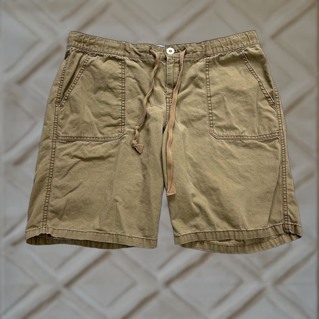 Lands' End VINTAGE? No — Lands' End Chino Shorts Women 10 Khaki Brown Drawstring Mid Rise Cotton Casual Regular Inseam 9.5" Pockets Women's Shorts Size 32" / US 10 / IT 46 - 1 Thumbnail