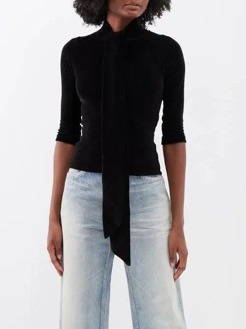 Balenciaga o1bcso1str1124 Scarf Fitted Turtleneck Blouse in Black Size L / US 10 / IT 46 - 3 Thumbnail