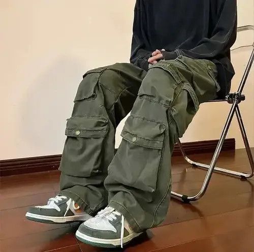 Jean Multi-pockets Loose Casual Cargo Pants Men Women Size US 32 / EU 48 - 3 Thumbnail