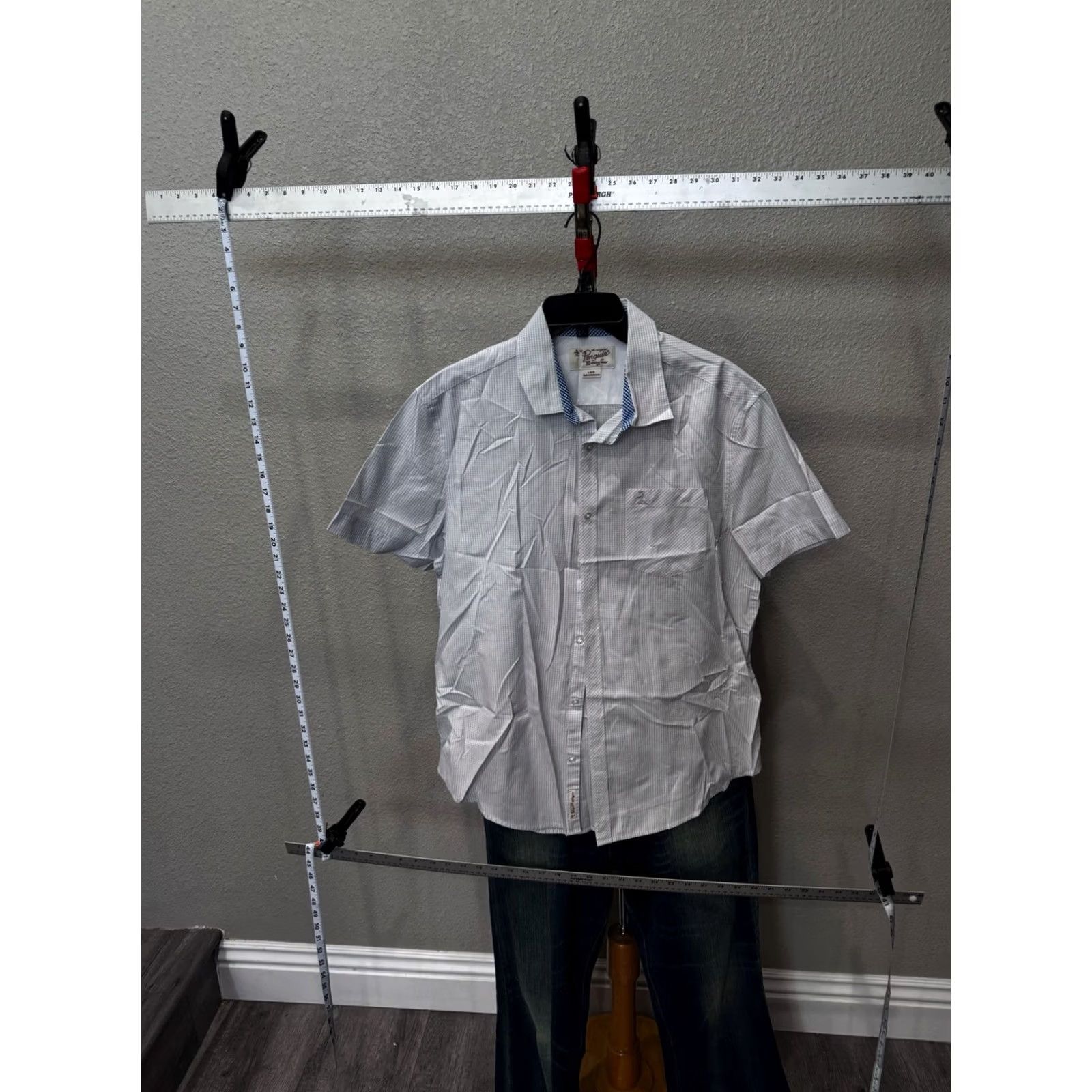 Vintage Penguin Shirt SHORT SLEEVE BUTTON UP Large L Slim Gray Check Mens Size US L / EU 52-54 / 3 - 2 Thumbnail