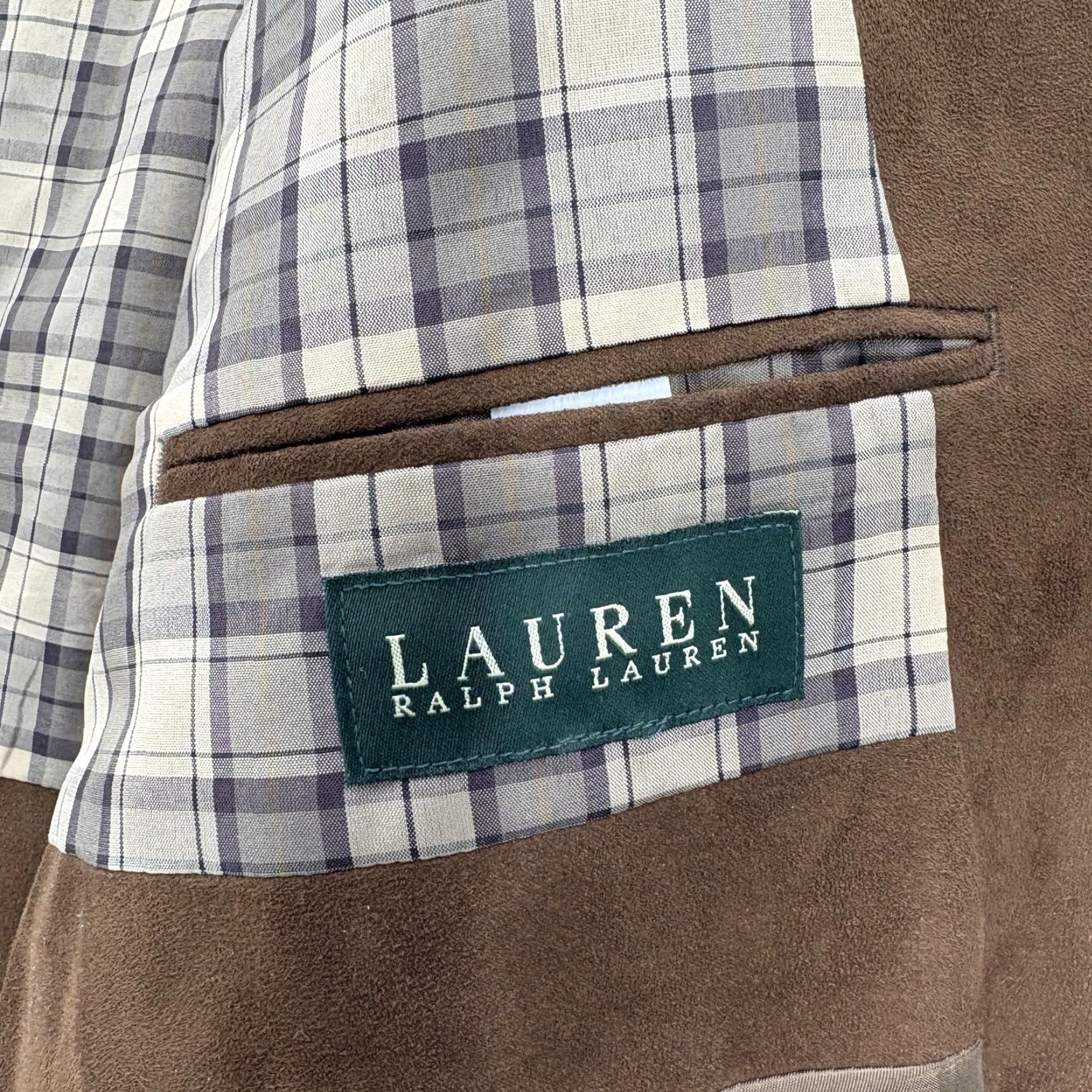 Ralph Lauren Lauren Ralph Lauren Blazer Mens 44L Brown Faux Suede Sport Coat Equestrian Plaid Shirt No Jacket? Size 44R - 5 Thumbnail