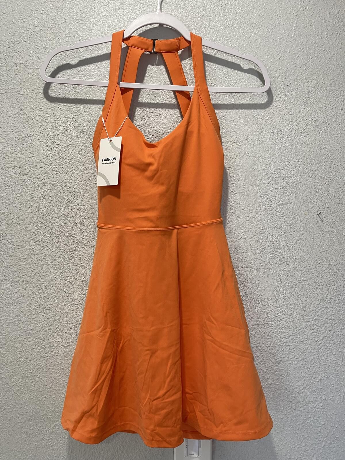 The Unbranded Brand Orange Halter Neck Dress XS Size XS / US 0-2 / IT 36-38 - 1 Thumbnail