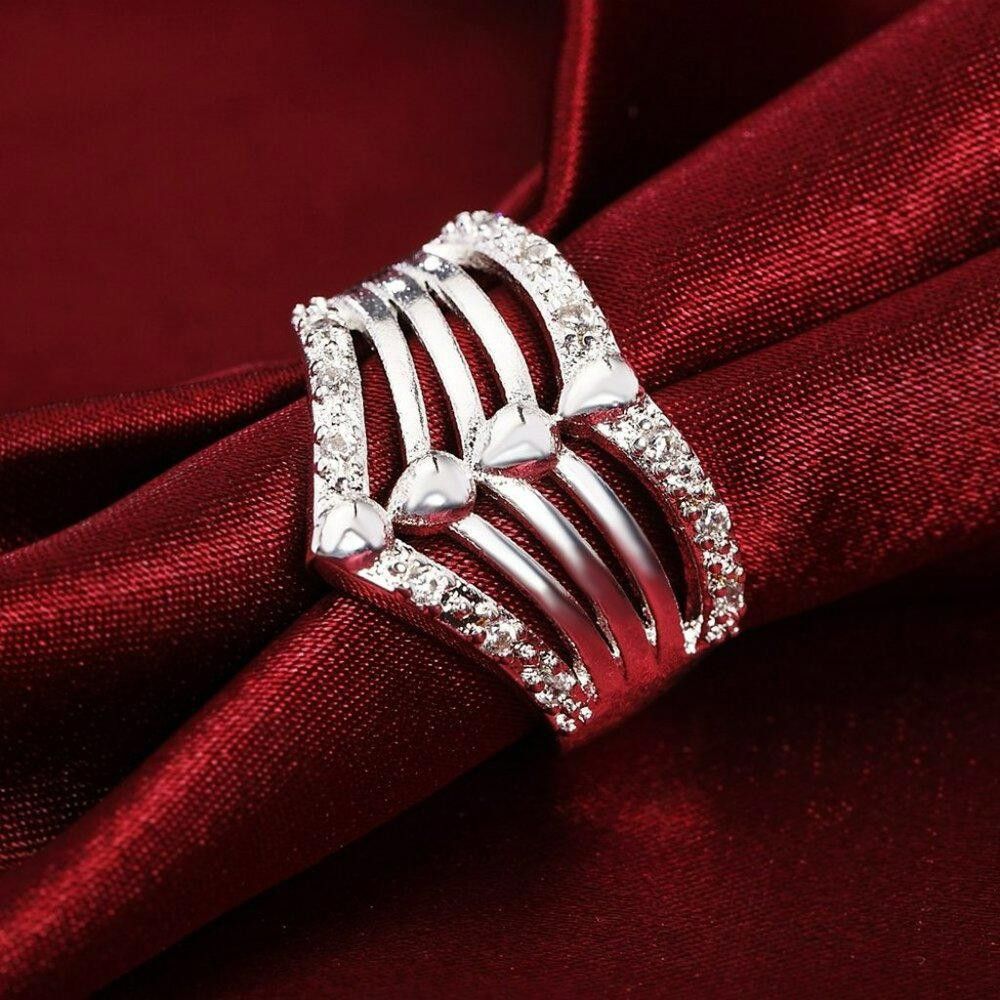 Designer 925 Sterling Silver Elegant Hollow Zircon Ring - Size 8 Size ONE SIZE - 9 Thumbnail