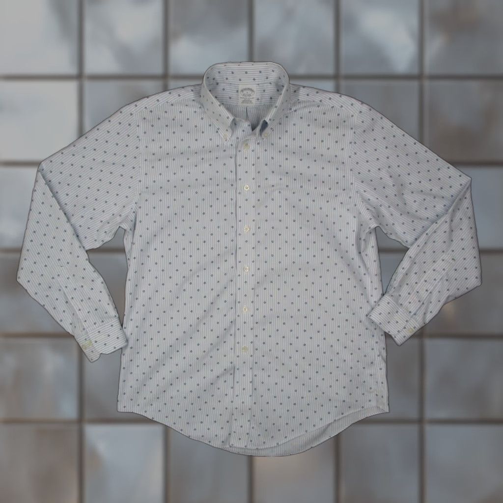 Brooks Brothers BROOKS BROTHERS Dress Shirt Mens Large Blue Floral + Striped Oxford Non Iron Supima Cotton Oxford Button-Down Collar Shirt Size 42R - 1 Thumbnail