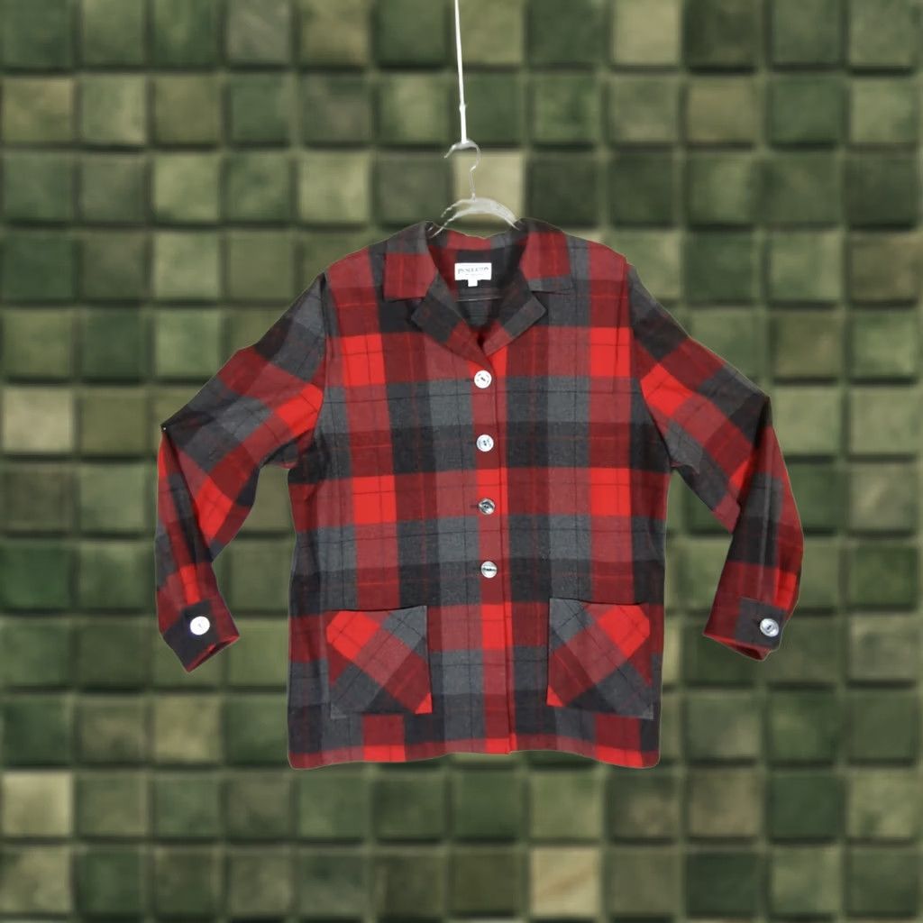 Pendleton VINTAGE Pendleton 49er Wool Shirt Jacket Shacket Red/Gray Plaid Women L Tall Blazer Size L / US 10 / IT 46 - 1 Thumbnail