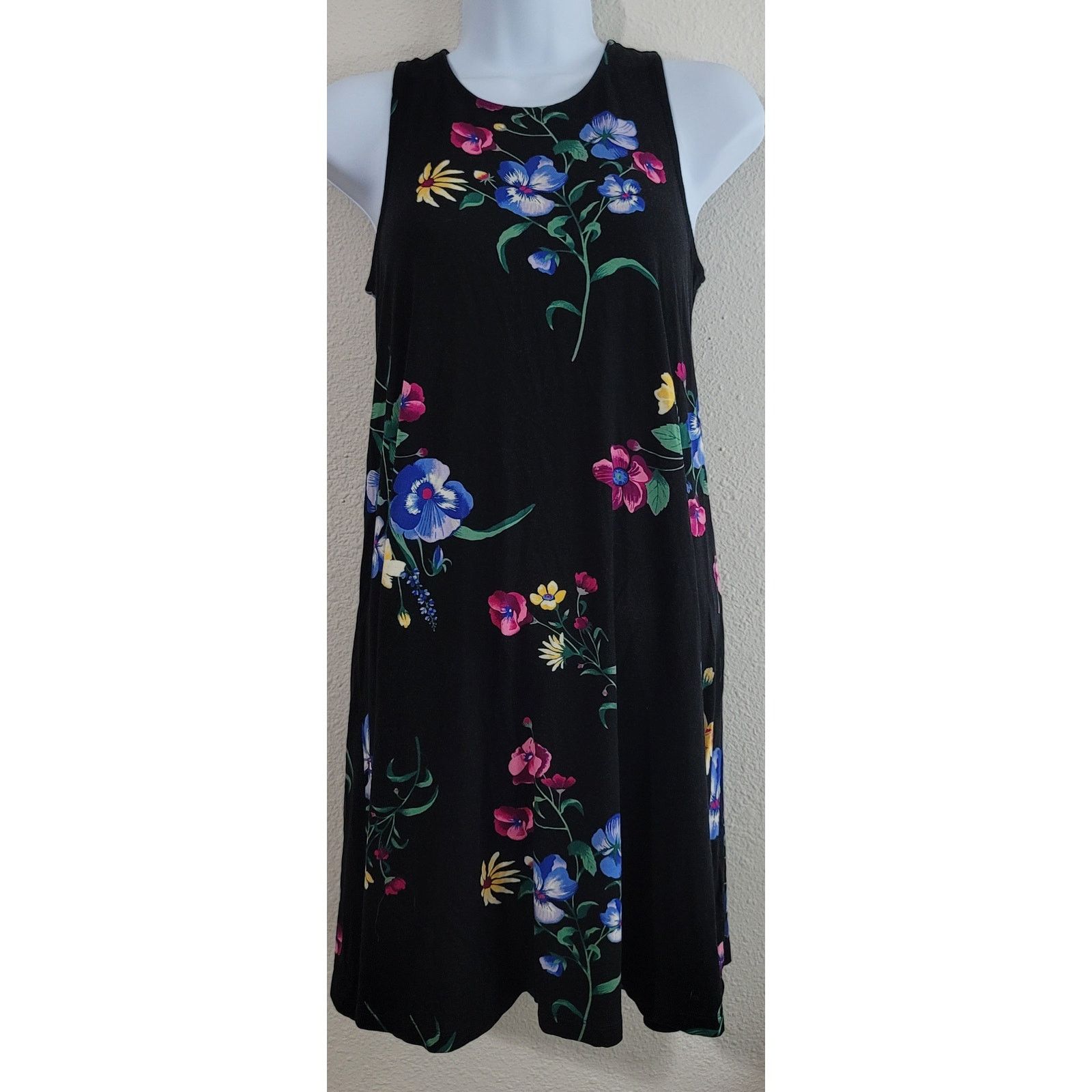 Old Navy Old Navy Black Floral A-Line Mini Dress Small Flowy Soft Size S / US 4 / IT 40 - 1 Thumbnail