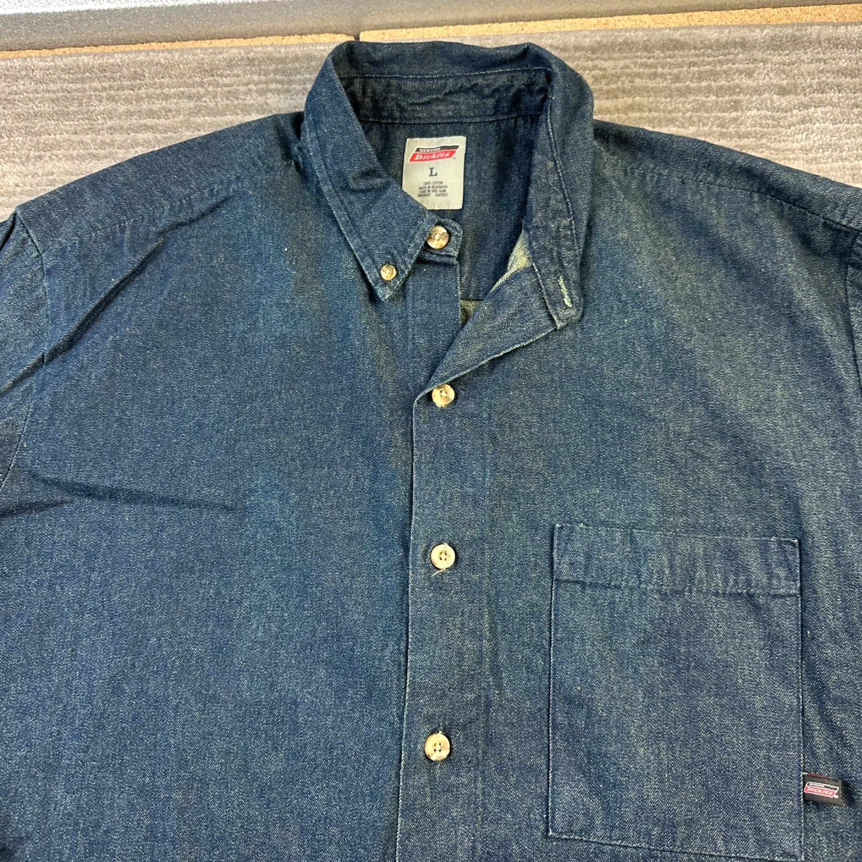 Dickies Dickies Shirt Mens Large Blue Denim Button Up Workwear Shirt Size US L / EU 52-54 / 3 - 3 Thumbnail