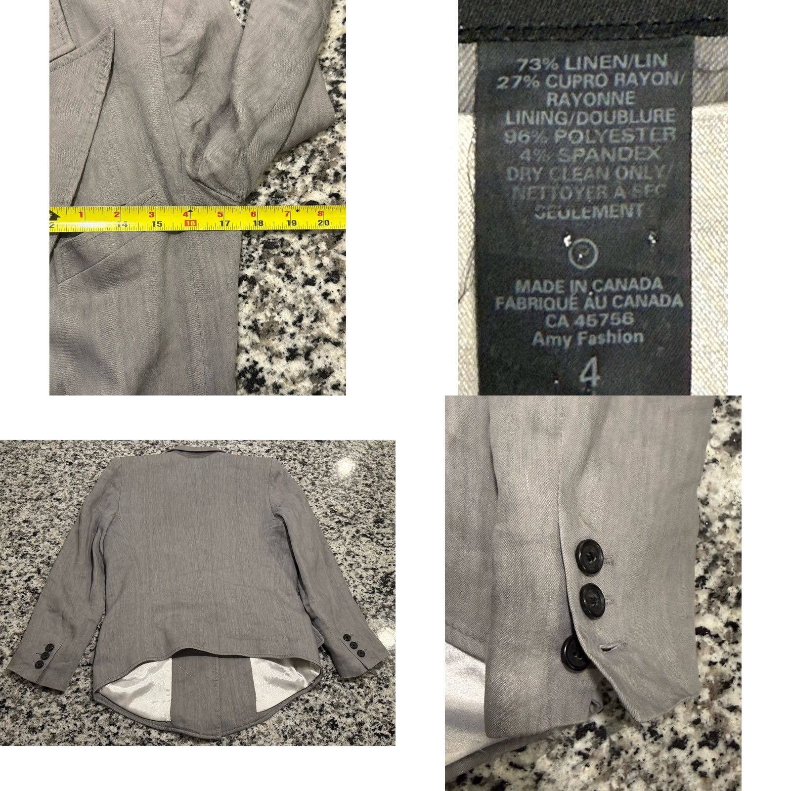 SMYTHE Smythe Blazer Jacket Womens Size 4 Gray Linen Blend Sharp Shoulder One Button Surgeon Cuffs Size S / US 4 / IT 40 - 8 Thumbnail