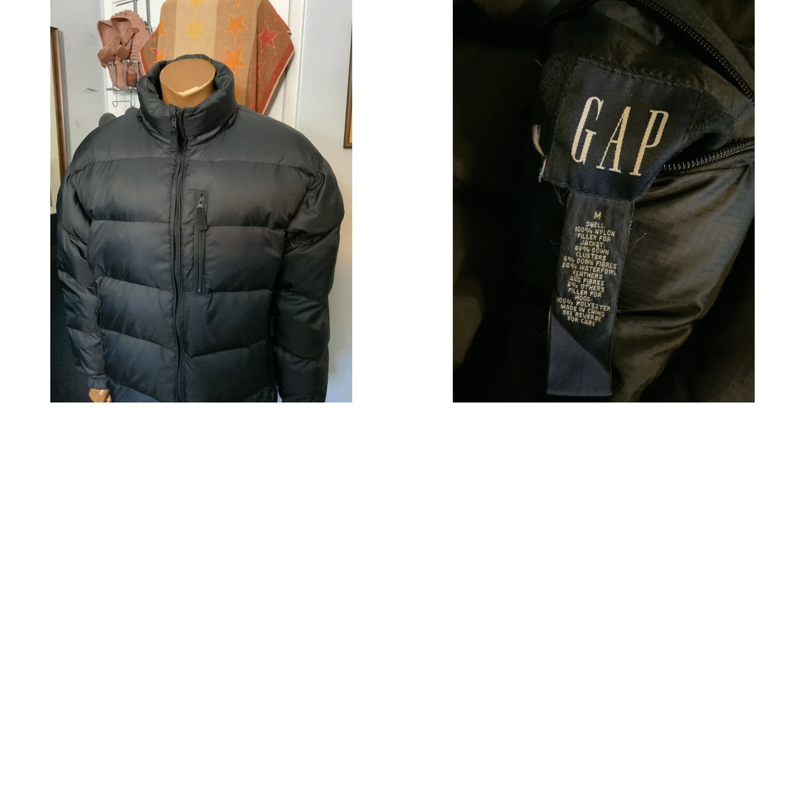 VINTAGE Gap Puffer Jacket Mens 90s Reversible Down Quilted Black Sz. M